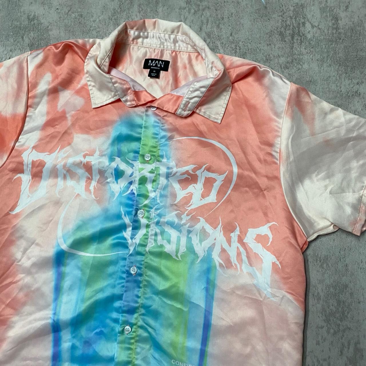 Other Distressed Visions pink and blue satin shirt #goth Size US XL / EU 56 / 4 - 2 Thumbnail