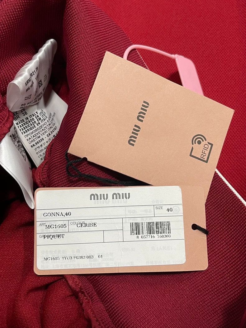 Prada Miumiu Red Skirt with White Stripes -2505 Size 39" - 7 Thumbnail