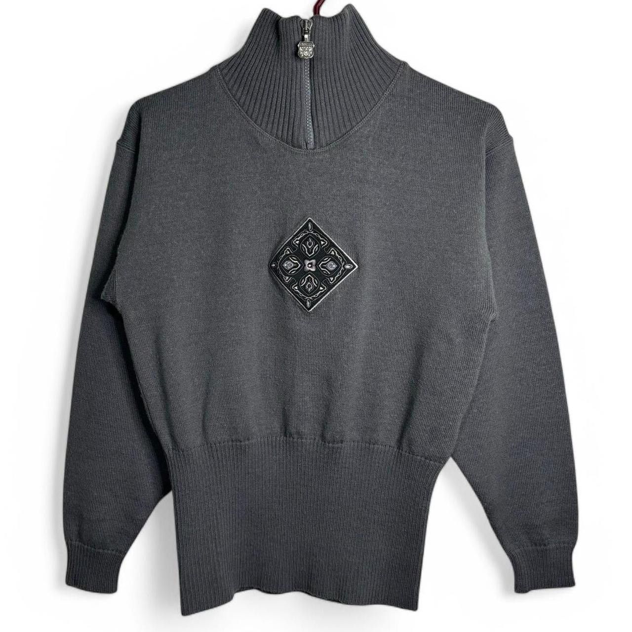 Vintage Vintage Y2K Grey Embroidered Mockneck Quarter Zip Sweater Size S / US 4 / IT 40 - 1 Thumbnail
