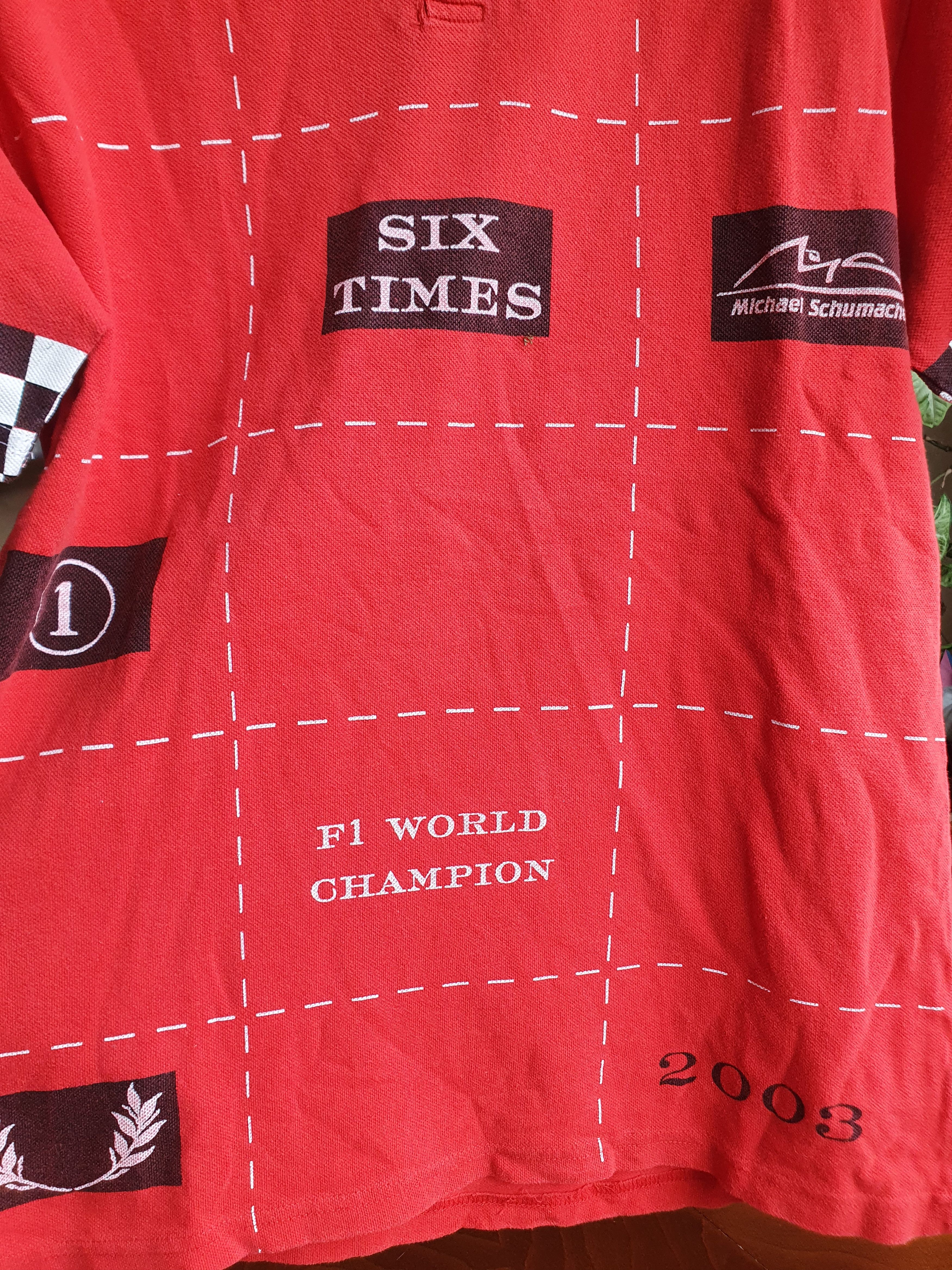 Ferrari × Formula 1 × Vintage Michael Schumacher F1 World Champion Six Times 2003 Vtg Polo Size US M / EU 48-50 / 2 - 6 Thumbnail