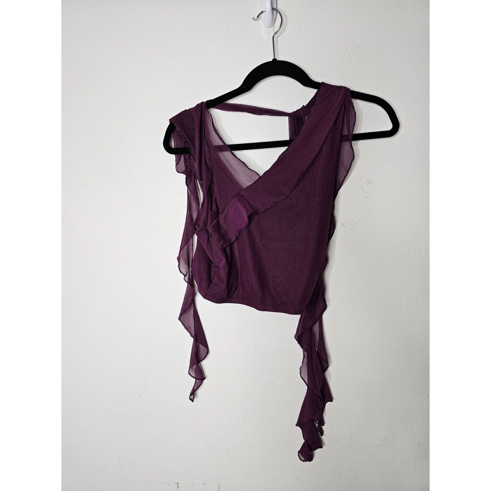 Cider Cider Purple Sleeveless Ruffle Mesh Faux Wrap Tie Neck Top S Size S / US 4 / IT 40 - 1 Thumbnail