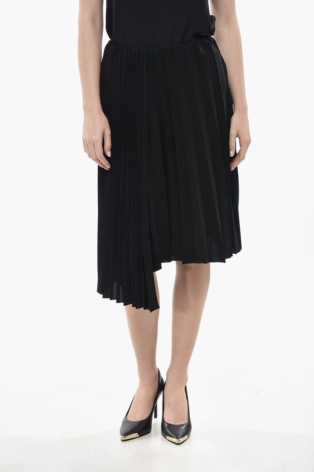 Saint Laurent Paris og1mm0326 Asymmetric Pleated Circle Skirt in Black Size 27" / US 4 / IT 40 - 1 Thumbnail