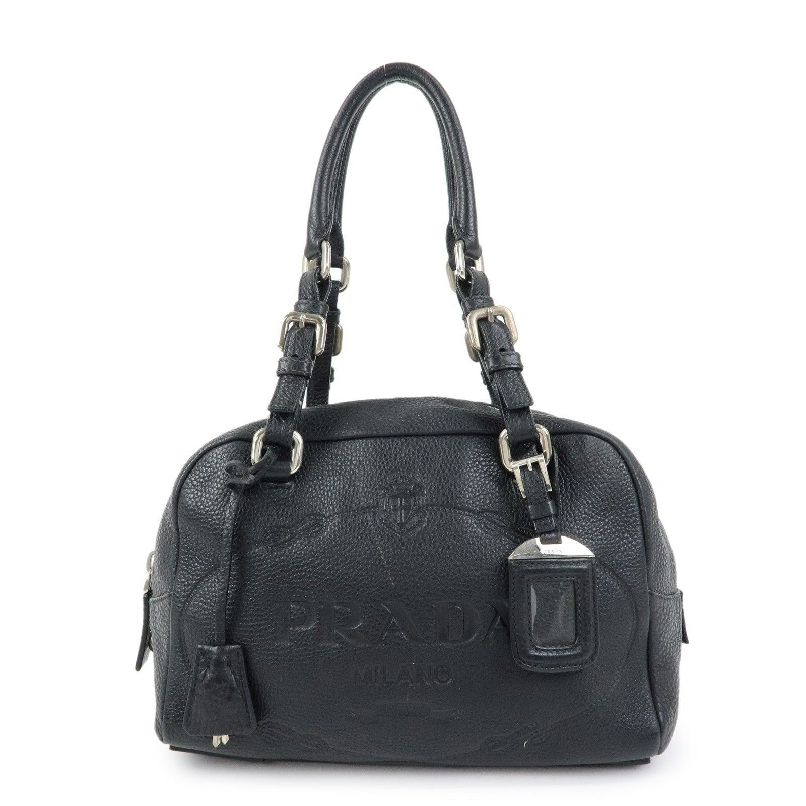 Prada Prada Logo Embossed Leather Mini Duffle Shoulder Bag Black Size ONE SIZE - 1 Thumbnail