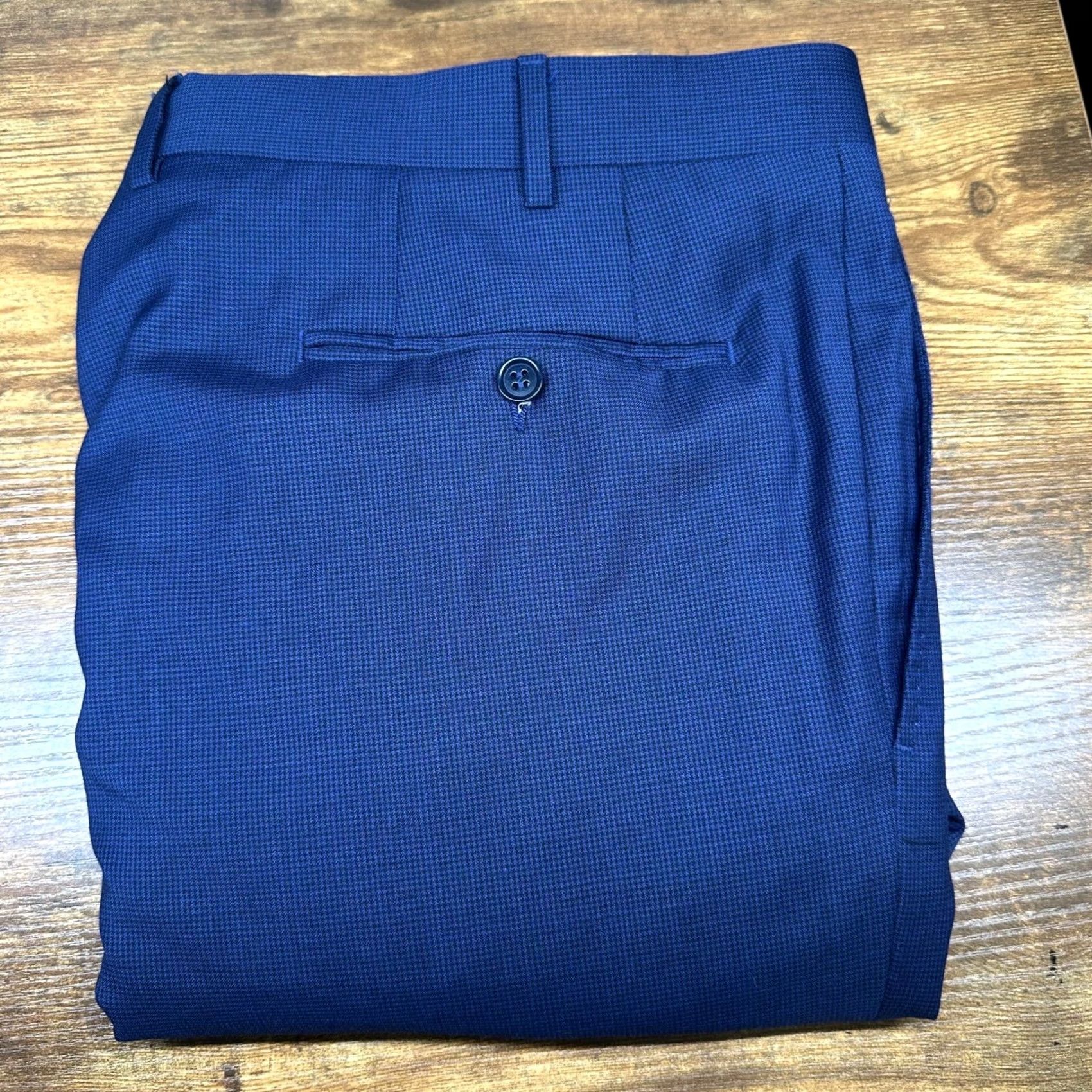 Canali Canali Pants Mens 40 Blue Houndstooth Dress Pants Flat Front Tailored Trousers Size US 40 / EU 56 - 2 Thumbnail