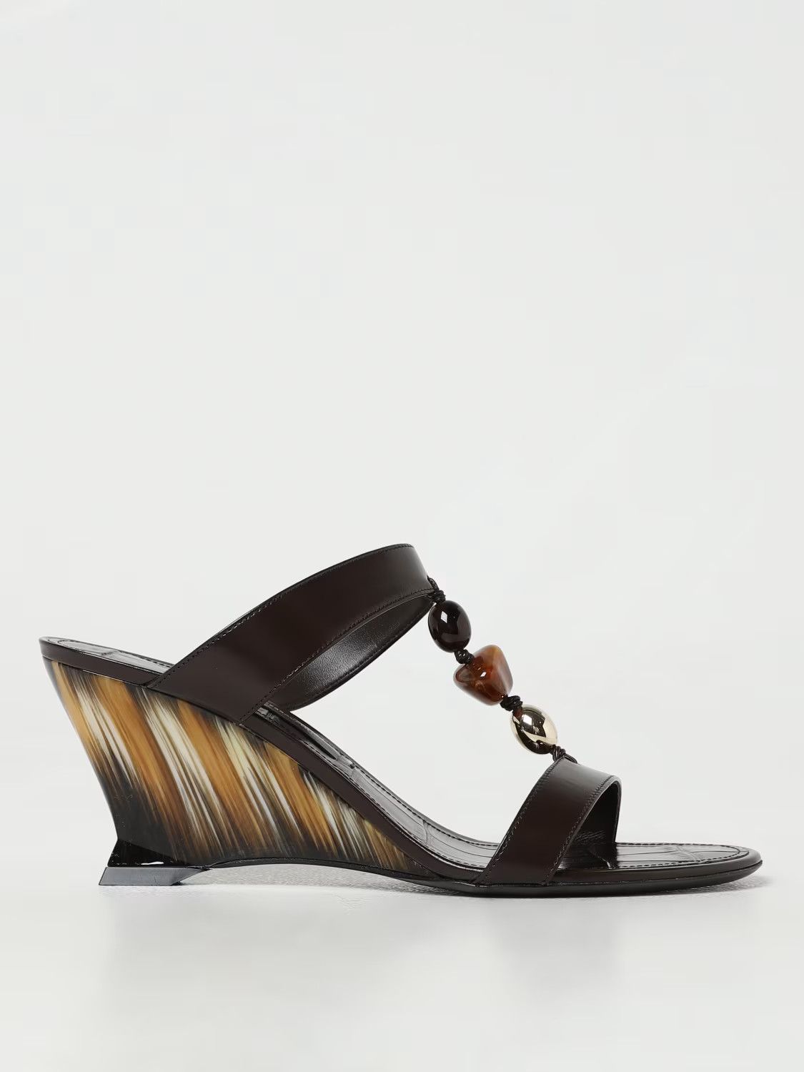 Salvatore Ferragamo o1s1rm0924 Beaded Wedge Slides in Chocolate Brown Size US 6.5 / IT 36.5 - 1 Thumbnail