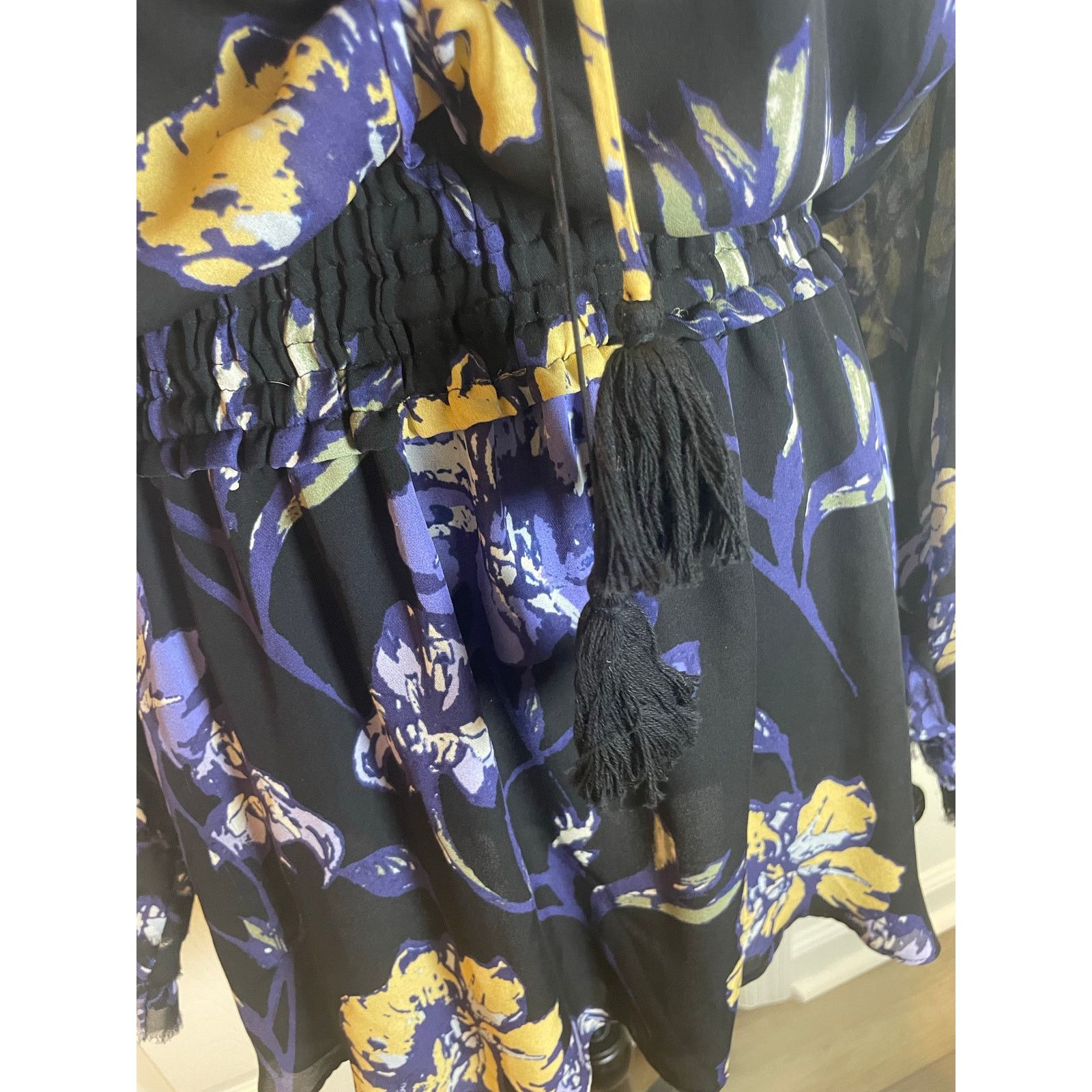 Ramy Brook RAMY BROOK MINI DRESS MILENE SILK FLORAL RUFFLE SMOCKE SZ S Size S / US 4 / IT 40 - 14 Thumbnail
