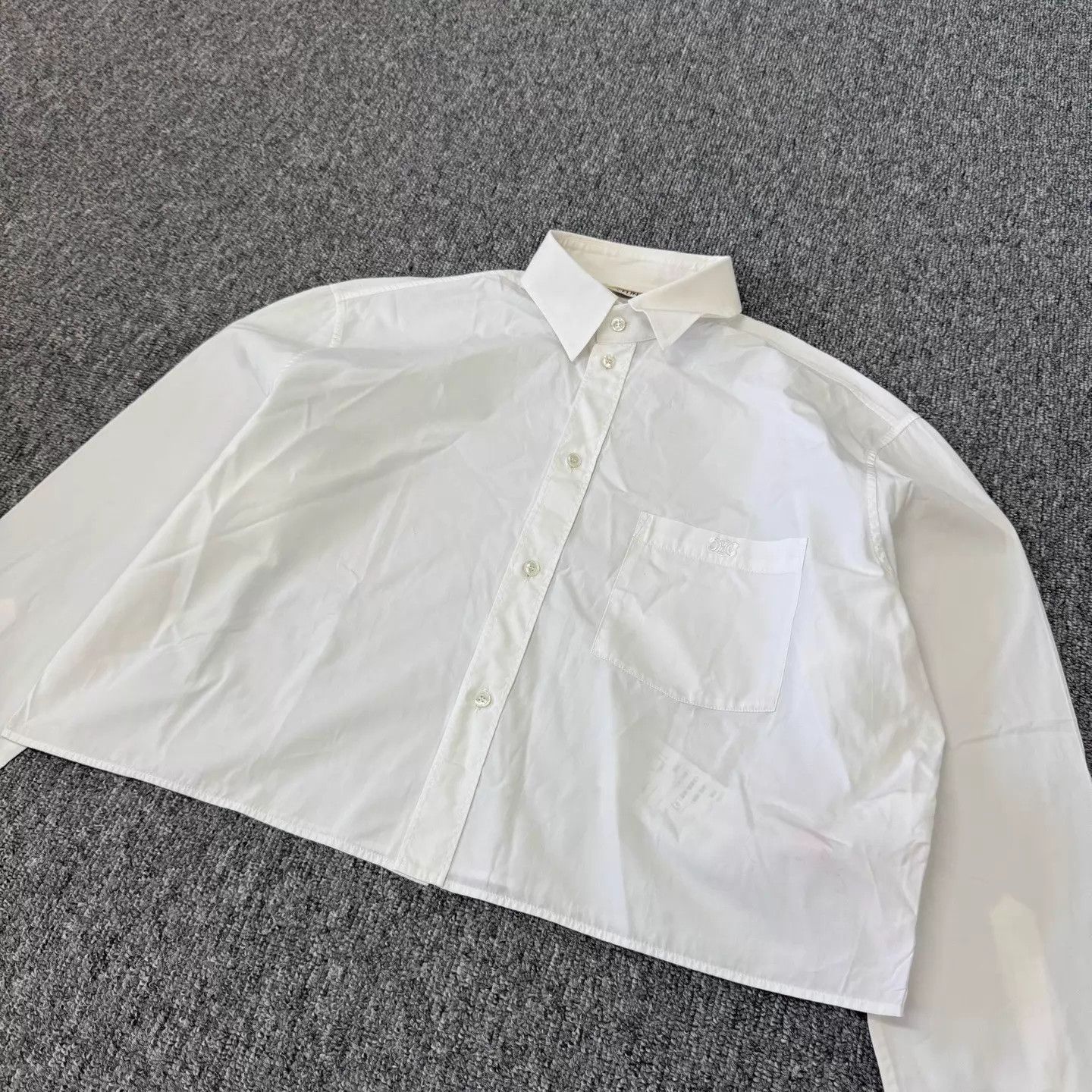 Celine Celine Triomphe Embroidered Logo Short Shirt White 38 95New Size XS / US 0-2 / IT 36-38 - 3 Thumbnail