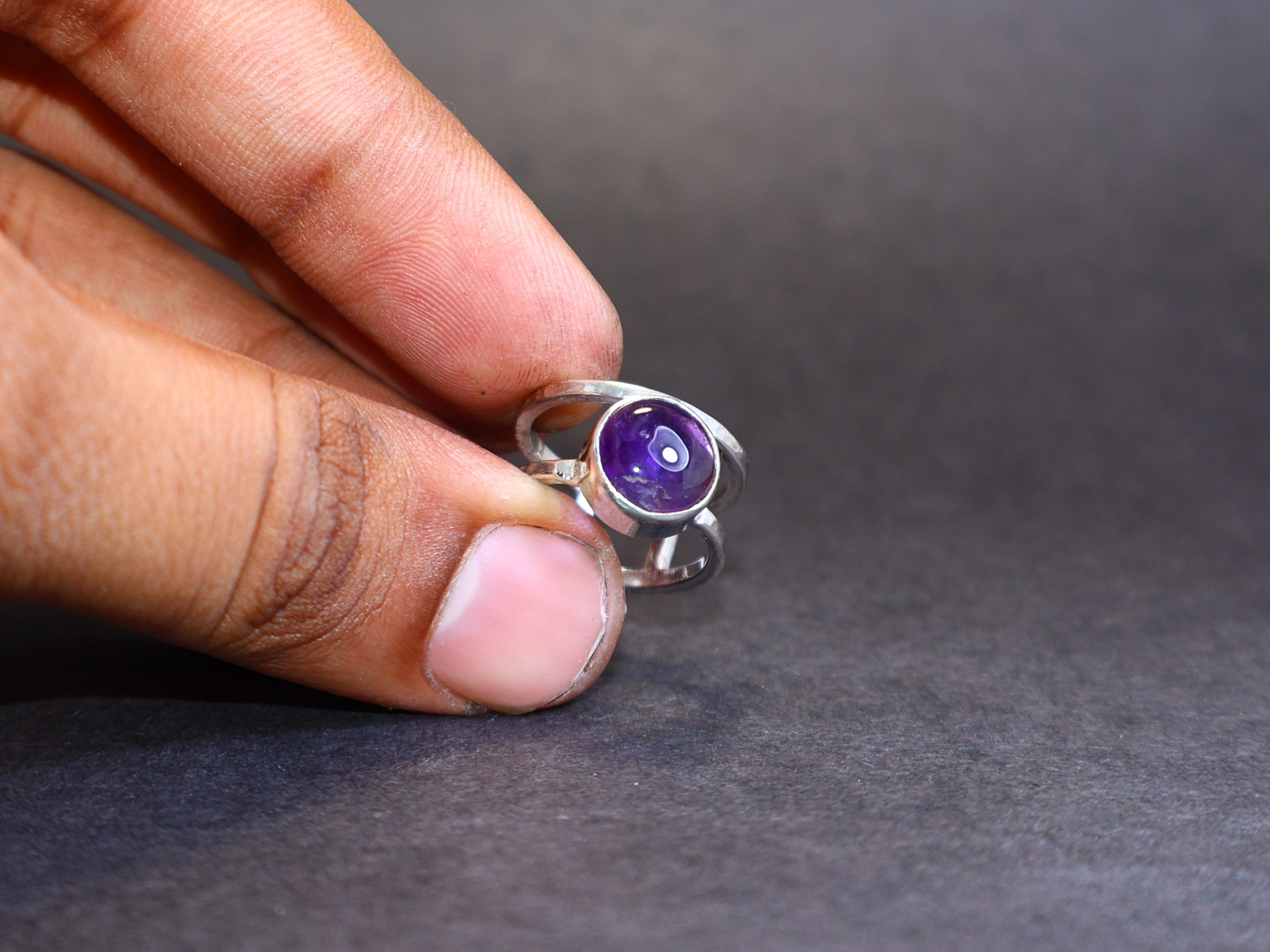 Handmade Amethyst Ring, Double Band, Sterling Silver, Purple Amethyst Size ONE SIZE - 7 Thumbnail