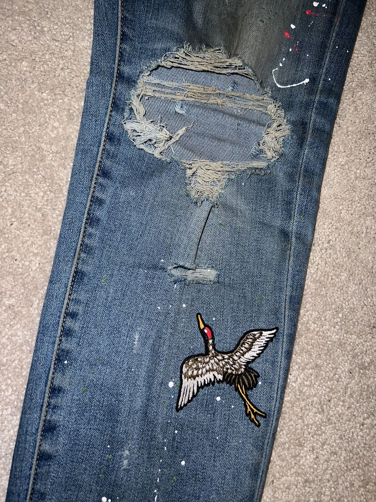 Amiri Amiri “Bird Art Crane Patch” Blue Denim Size US 33 - 5 Thumbnail