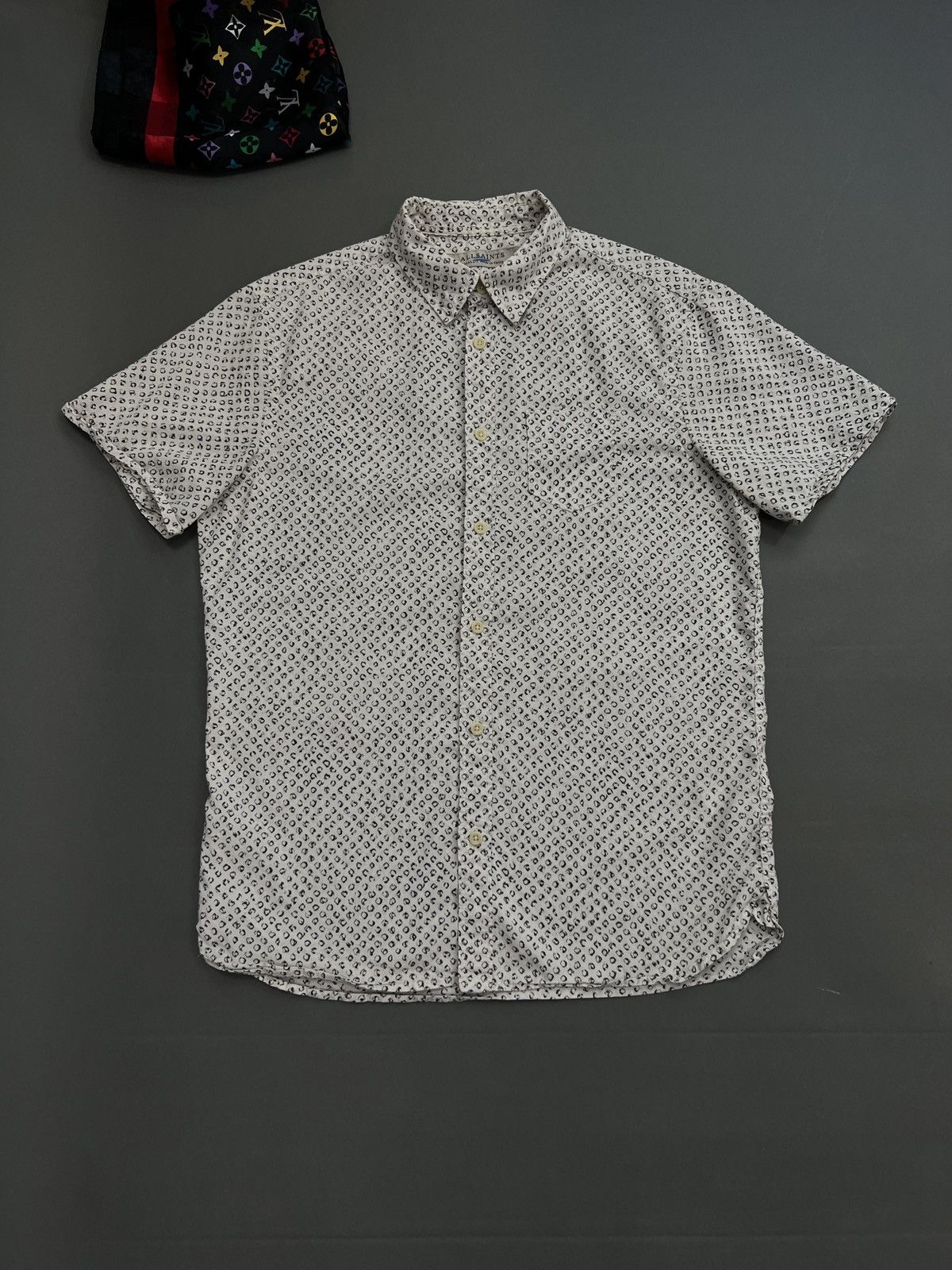 image of Allsaints Printed Button Up Short Sleeve Tee Shirt in White, Men's (Size Small)