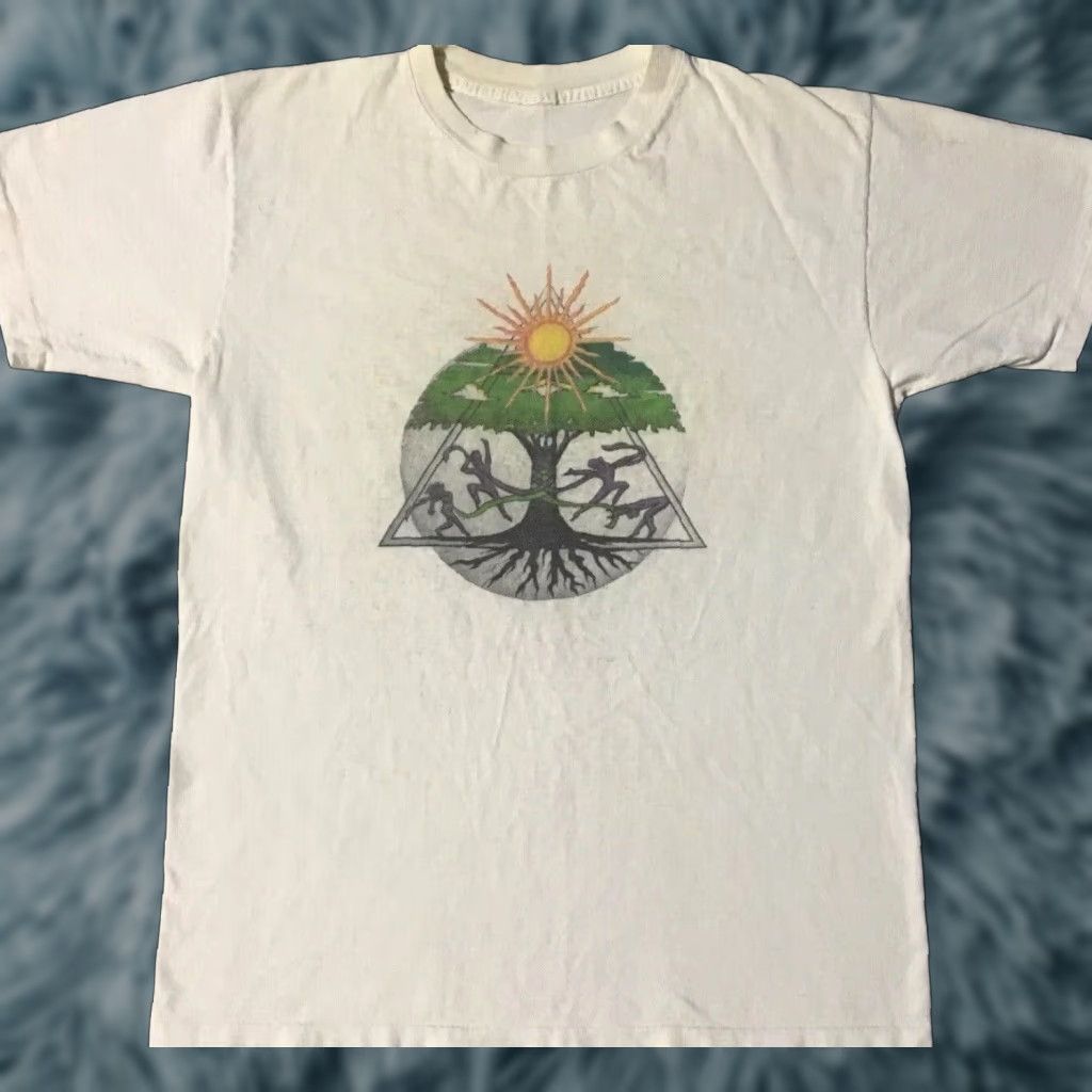 VINTAGE 90s Sun Dance Abstract Art T-Shirt M White Single Stitch Hippie Grunge 80s 90s Beach Nature Colorful AOP Shirt Mens