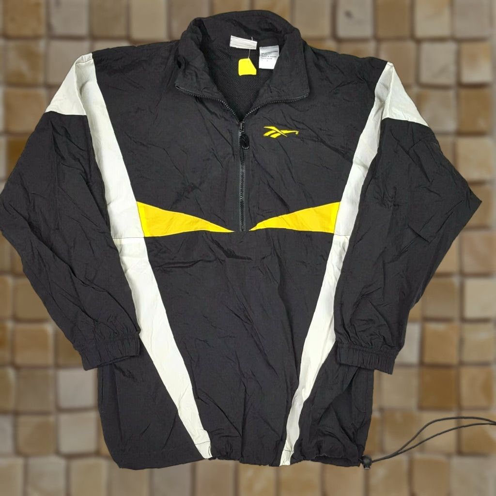 Reebok VINTAGE Reebok Windbreaker 1/2 Zip Logo Jacket Black Mens Small 90s Retro Sports Slv Short Sleeve? Size US S / EU 44-46 / 1 - 1 Thumbnail
