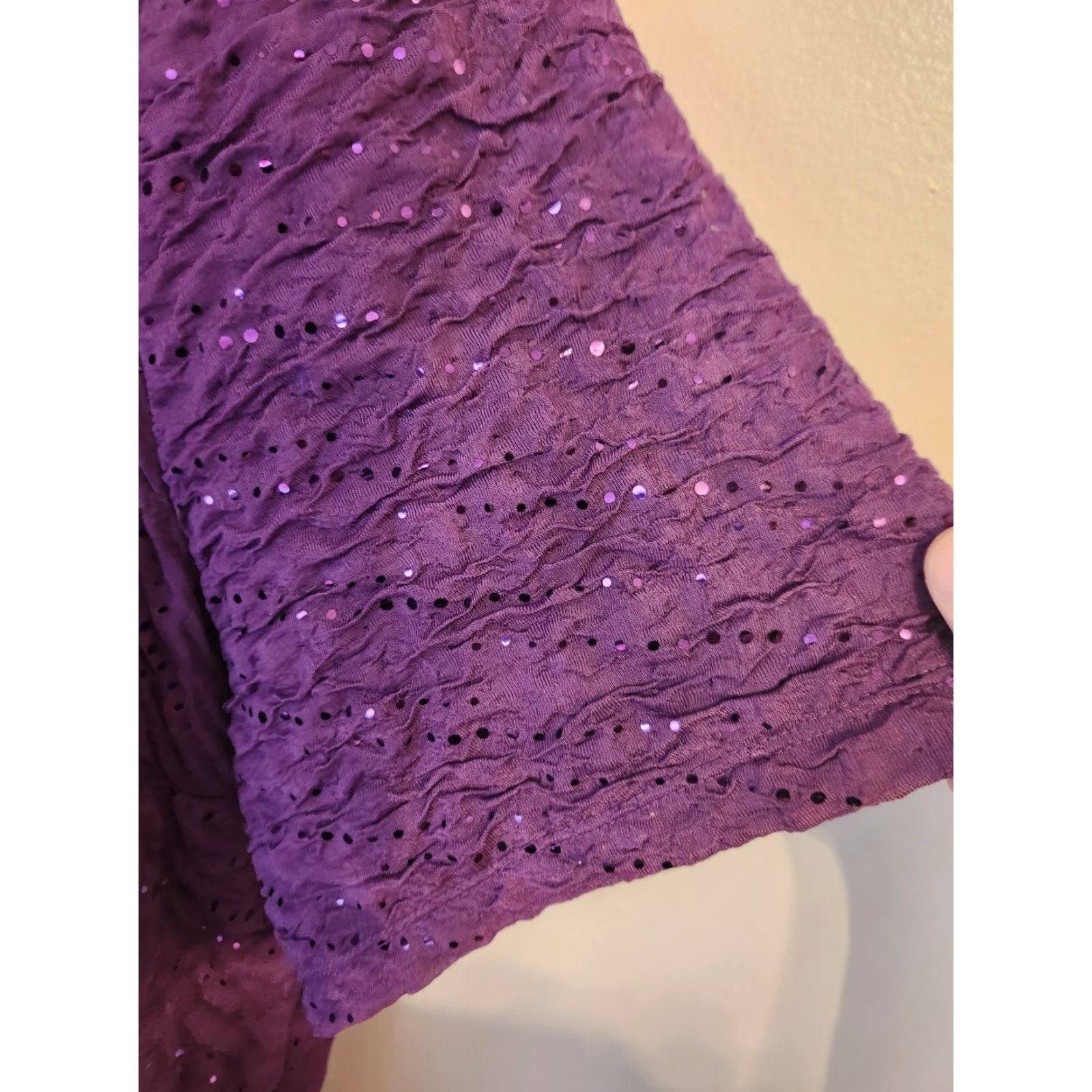 Vintage Maggie Barnes For Catherines Purple Plum Textured Sequin Short Sleeve Top 2X Size XXL / US 16-18 / IT 52-54 - 3 Thumbnail