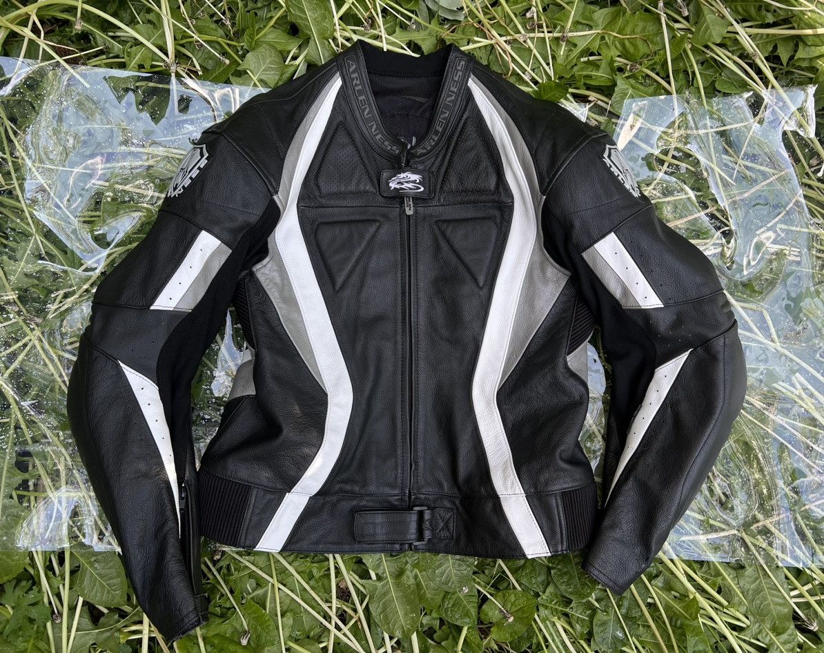 image of Leather Moto Racing Jacket With Dragon Streetwear in Black, Men's (Size 2XL)