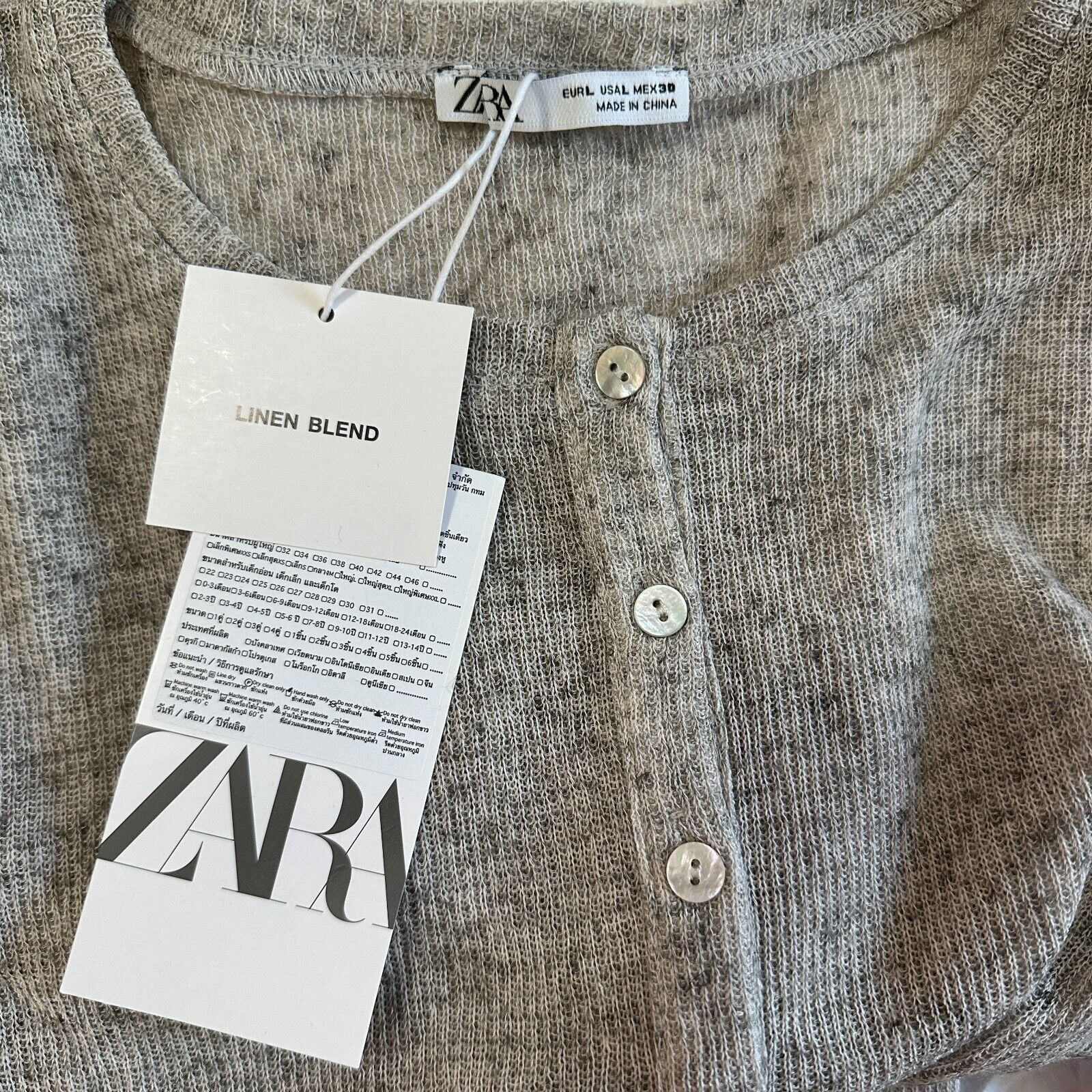 Zara NWT Zara Heathered Gray Short Sleeve Henley Shirt Top L Size L / US 10 / IT 46 - 9 Thumbnail