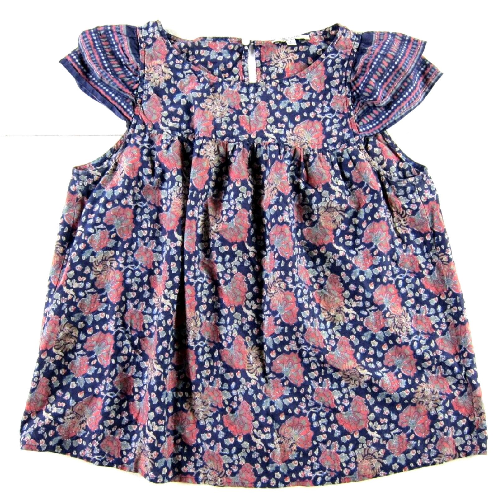 Madewell Madewell Blouse Cap Sleeve 8 Women 100% Cotton Tunic Floral Blue Pink Peasant Size M / US 6-8 / IT 42-44 - 2 Thumbnail