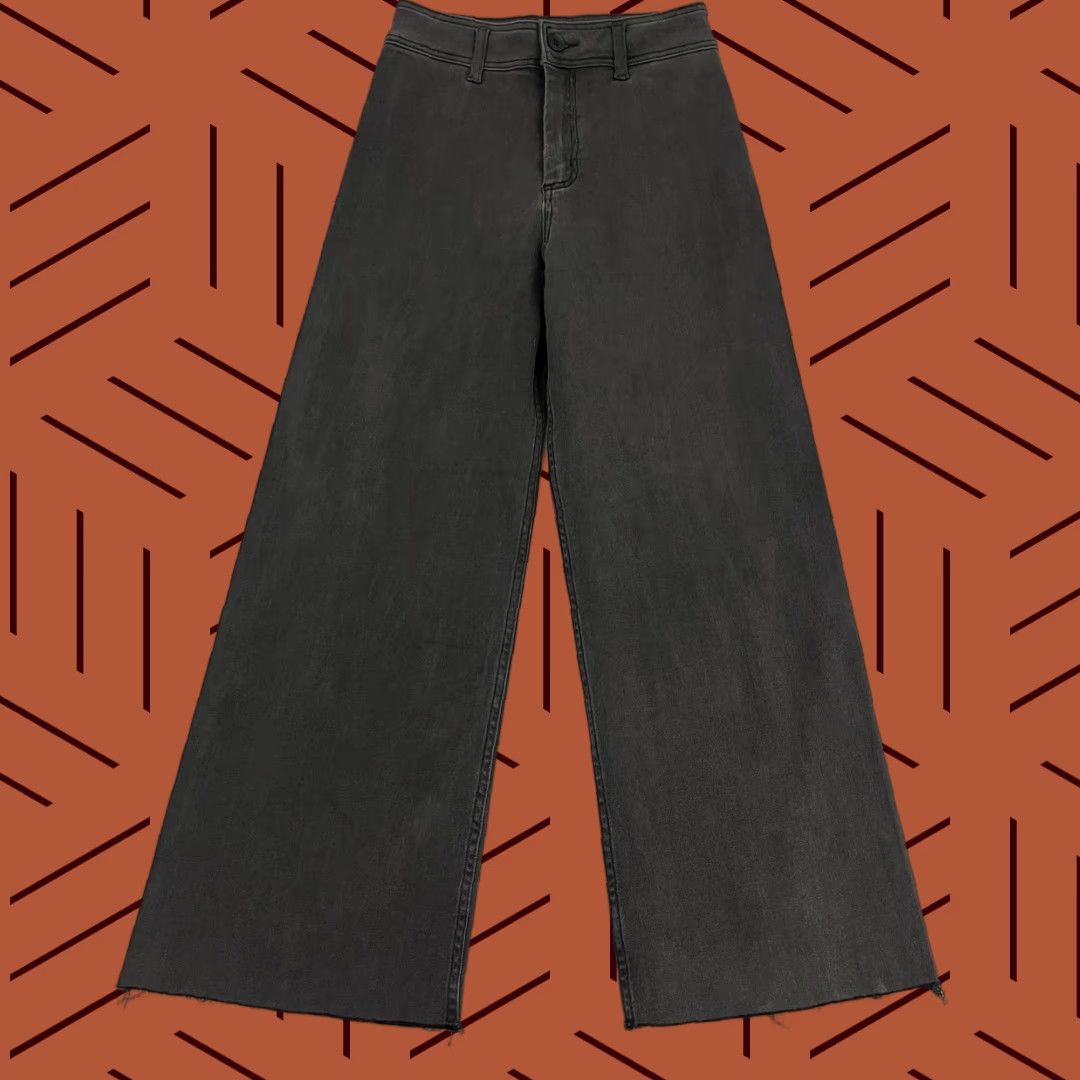 Vintage Miou Muse Pants Womens Dark Gray Stretch Wide Leg High Rise Raw Hem M W26 L27.5 Size 32" / US 10 / IT 46 - 1 Thumbnail