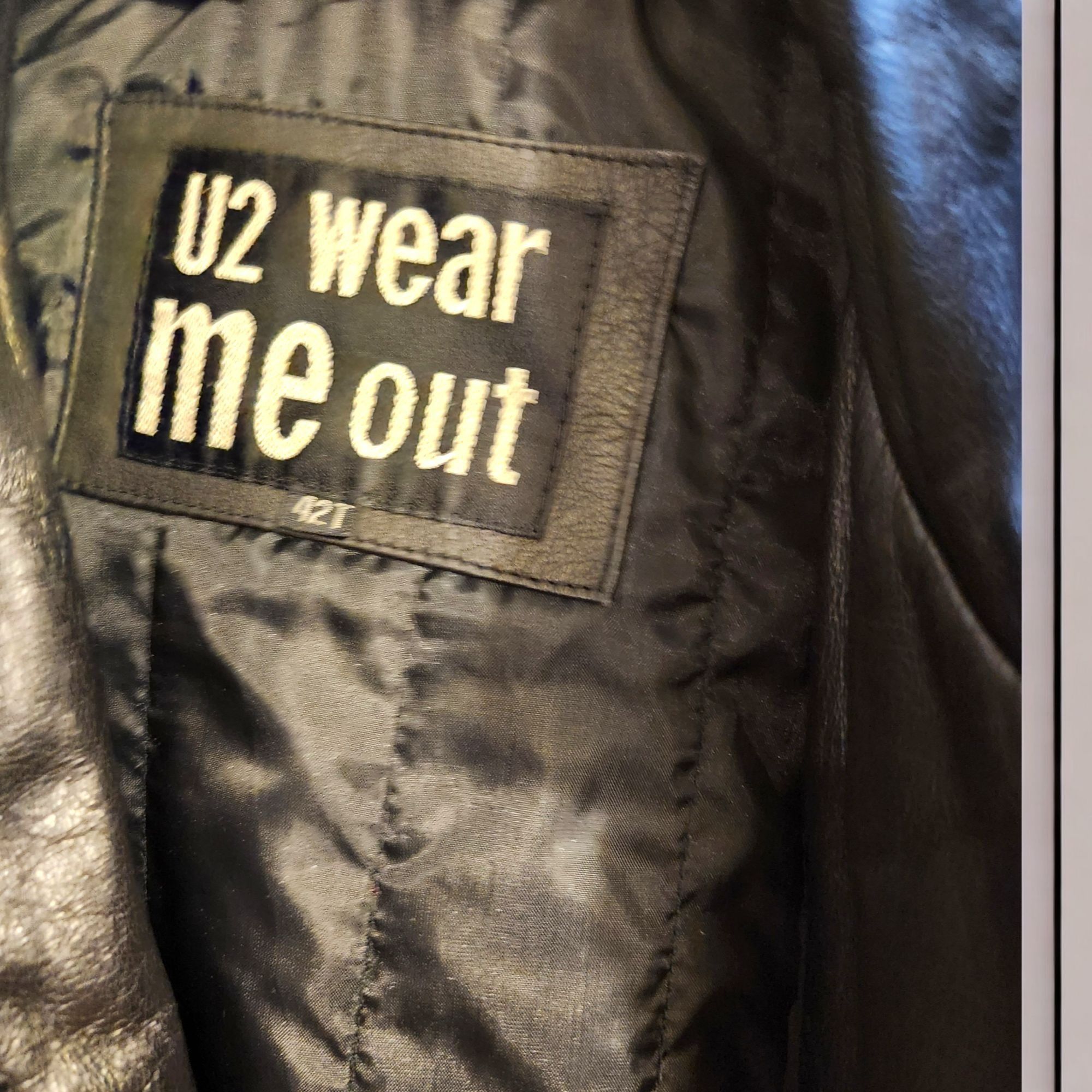Vintage U2 Wear Me Out Mens Black Leather Bomber Jacket Vtg Zipper Size US L / EU 52-54 / 3 - 2 Thumbnail