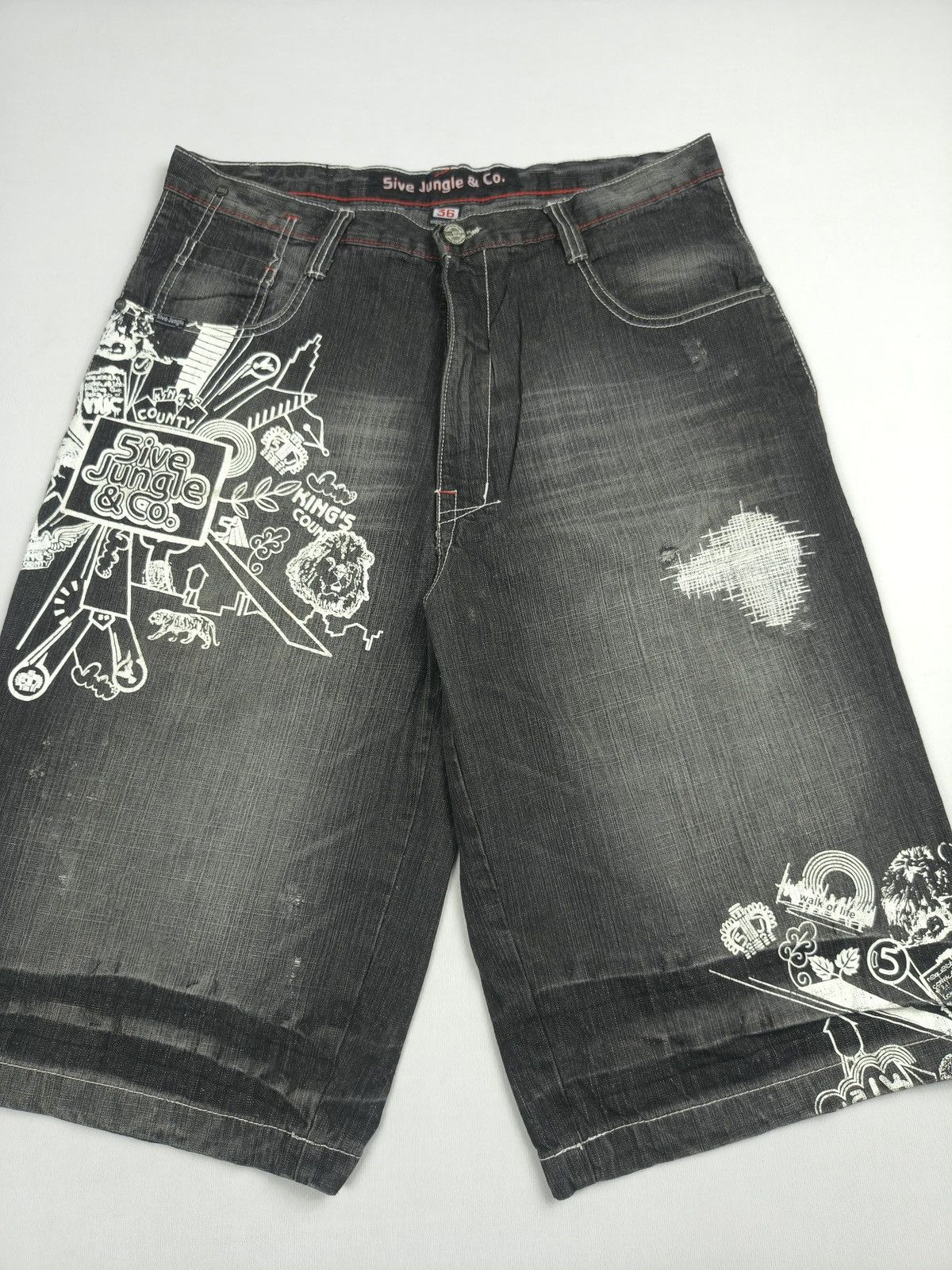Southpole Five Jungle & Co Graphic Denim Shorts Y2K Streetwear (061) Size US 36 / EU 52 - 3 Thumbnail