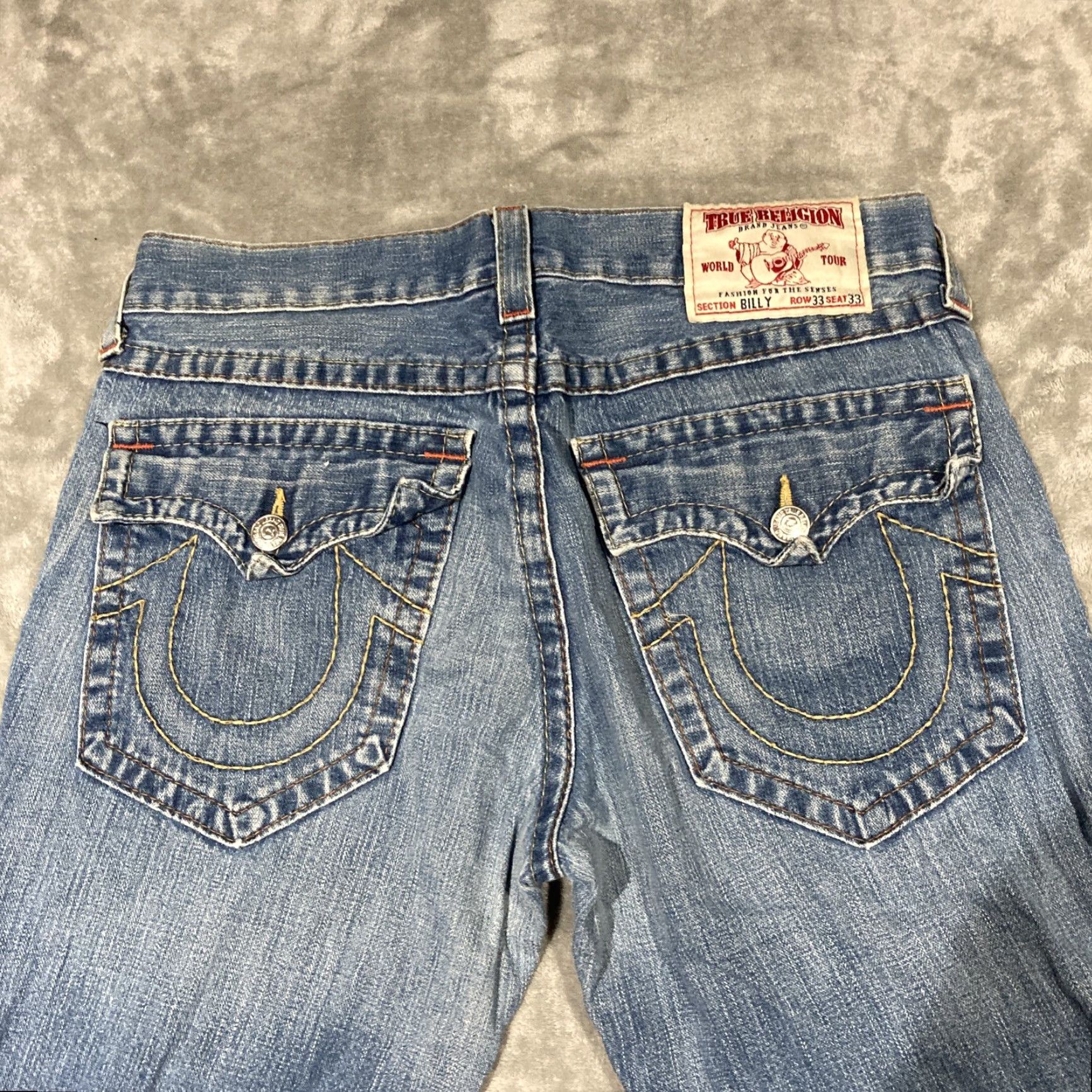 True Religion VINTAGE True Religion Billy Jeans Bootcut Flap Pocket Made In USA Billy Mens 35x24 90s USA Jeans Mens Blue Cotton Denim Embroidered Inseam 24 Size US 35 - 6 Thumbnail