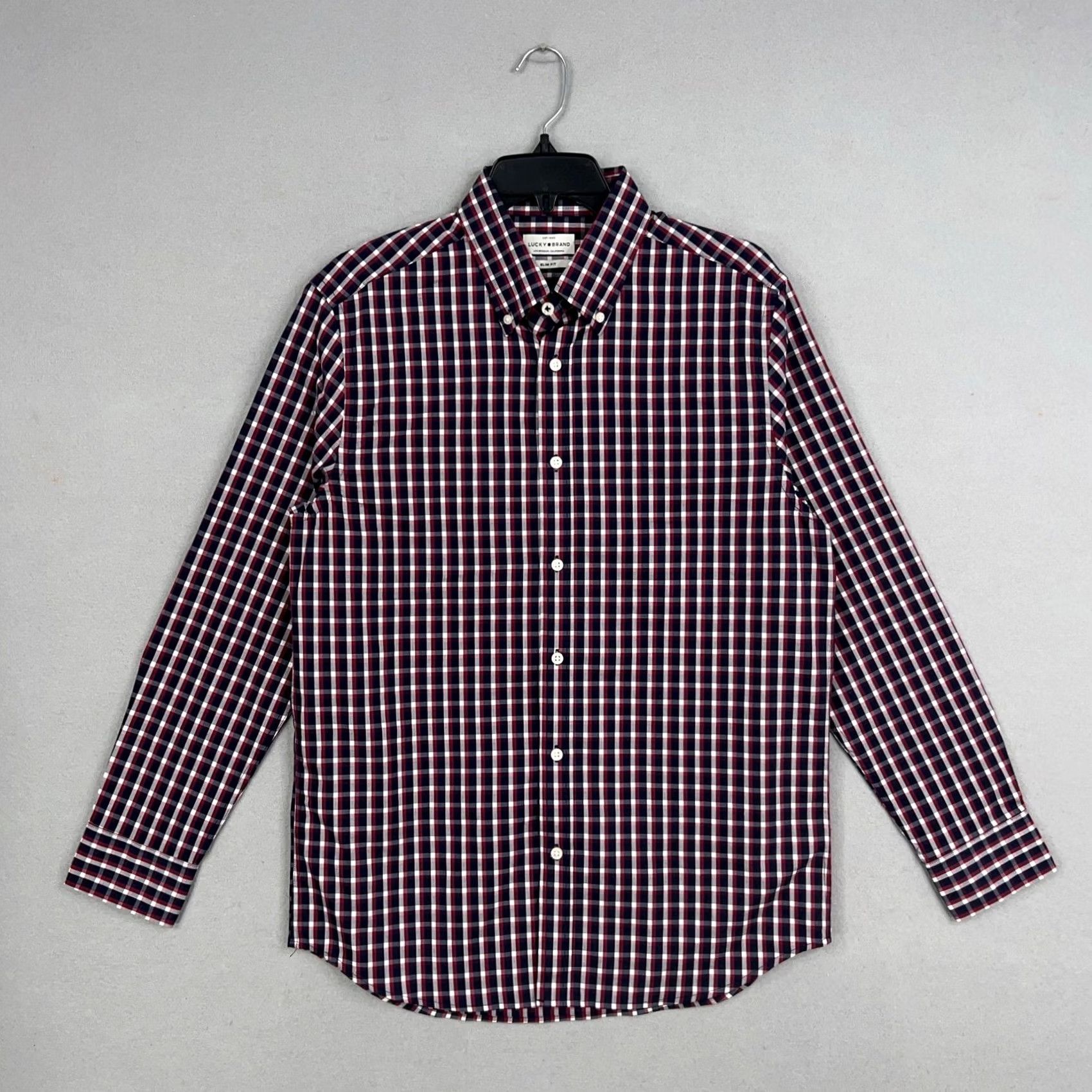 Lucky Brand Lucky Brand Shirt Mens Medium Red Navy Check Plaid Slim Fit Stretch Casual Dress Shirt Size US M / EU 48-50 / 2 - 2 Thumbnail