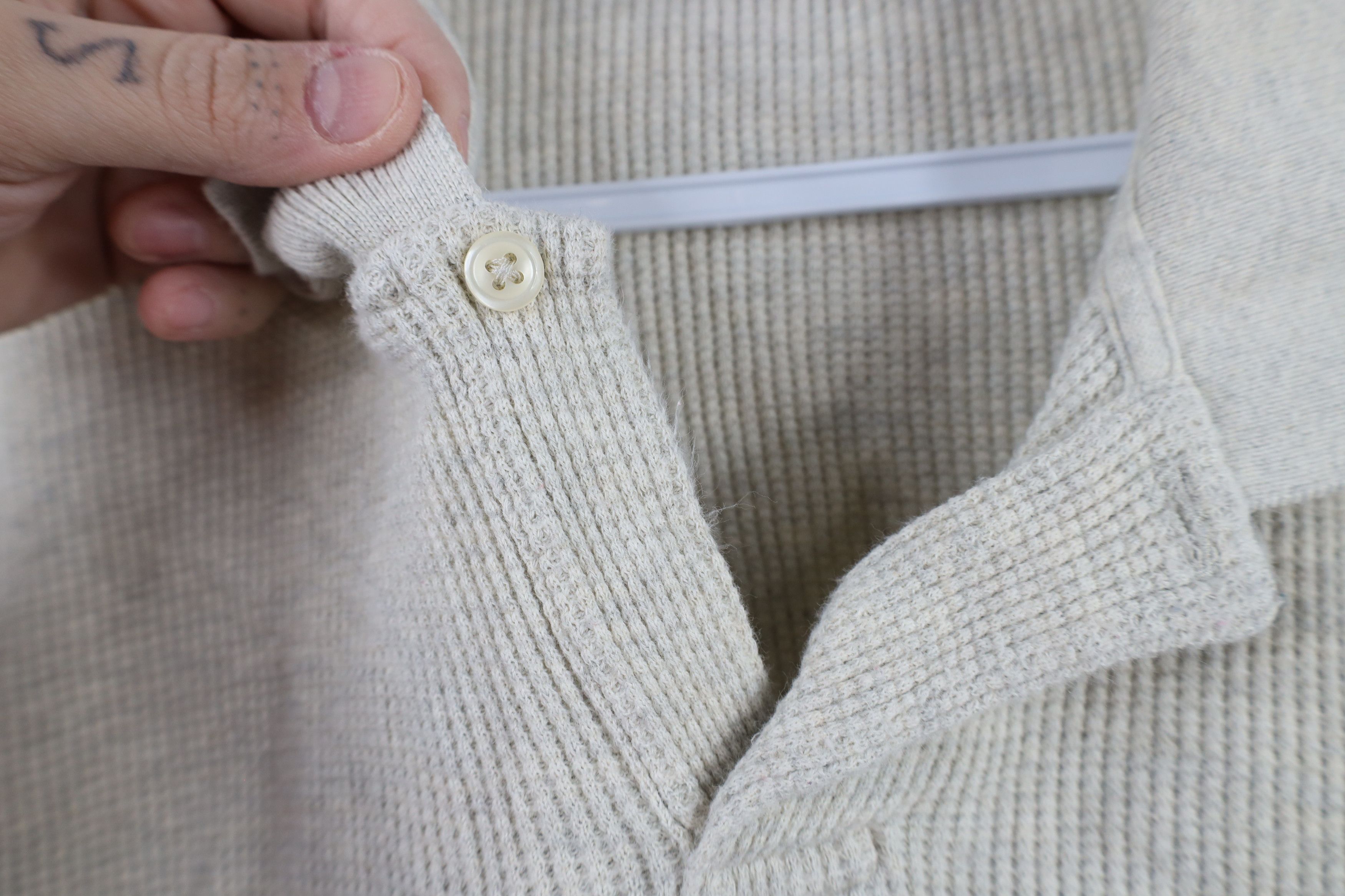 Ralph Lauren × Vintage Vintage 90s Ralph Lauren Waffle Knit Long Sleeve Polo Size US L / EU 52-54 / 3 - 5 Thumbnail