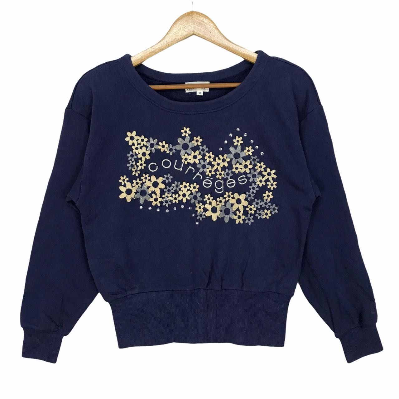 Courreges Vintage COURREGES Cropped Top Spell Out Flower Navy Blue Size S / US 4 / IT 40 - 1 Thumbnail