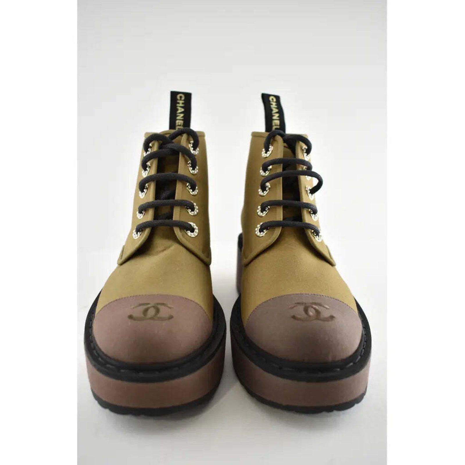 Chanel Chanel 20C Light Dark Brown Pearl CC Combat Lace Up Tie Size US 8.5 / IT 38.5 - 5 Thumbnail