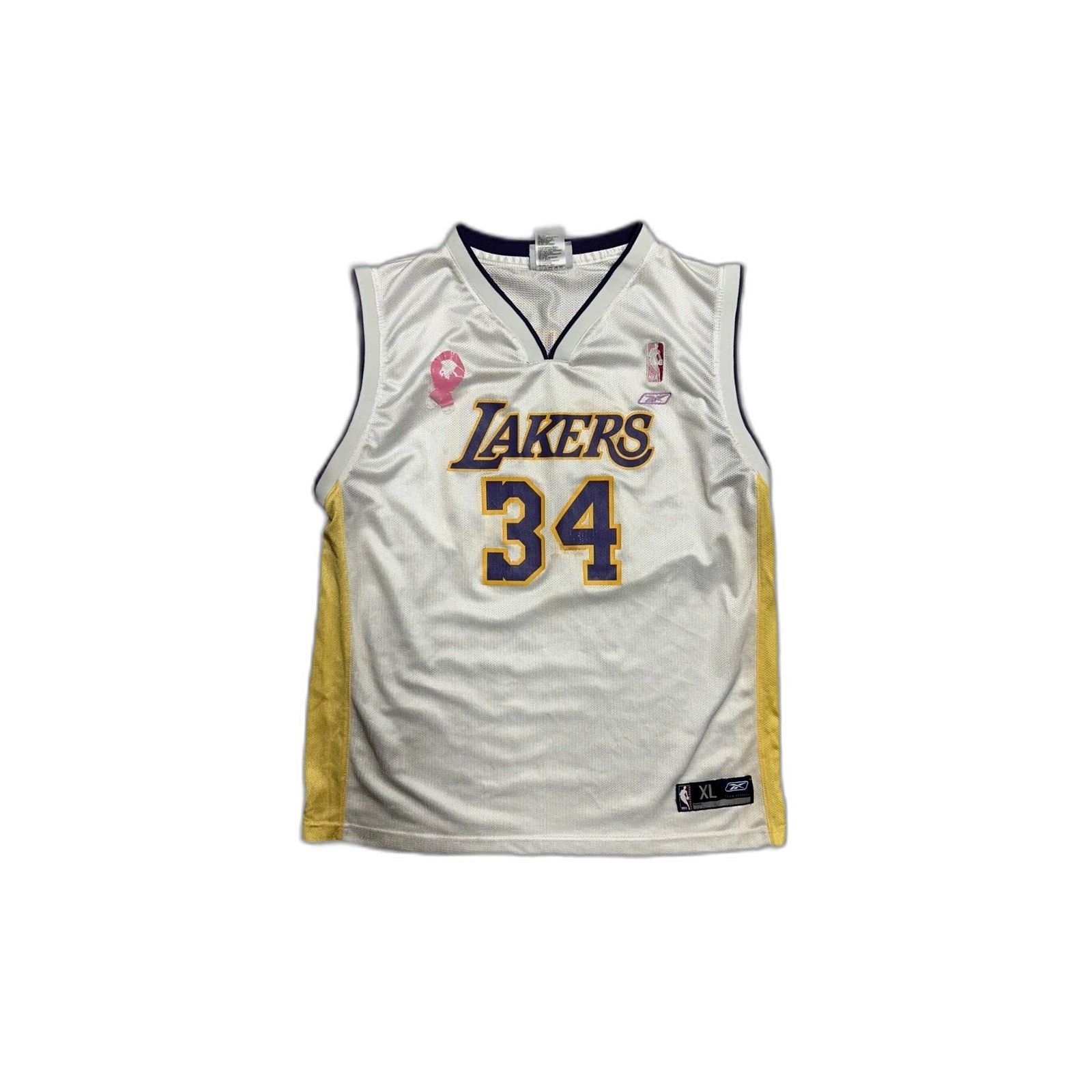 Reebok Vintage Reebok Shaq Lakers Breast Cancer Jersey White 1Authe Size US XL / EU 56 / 4 - 1 Thumbnail