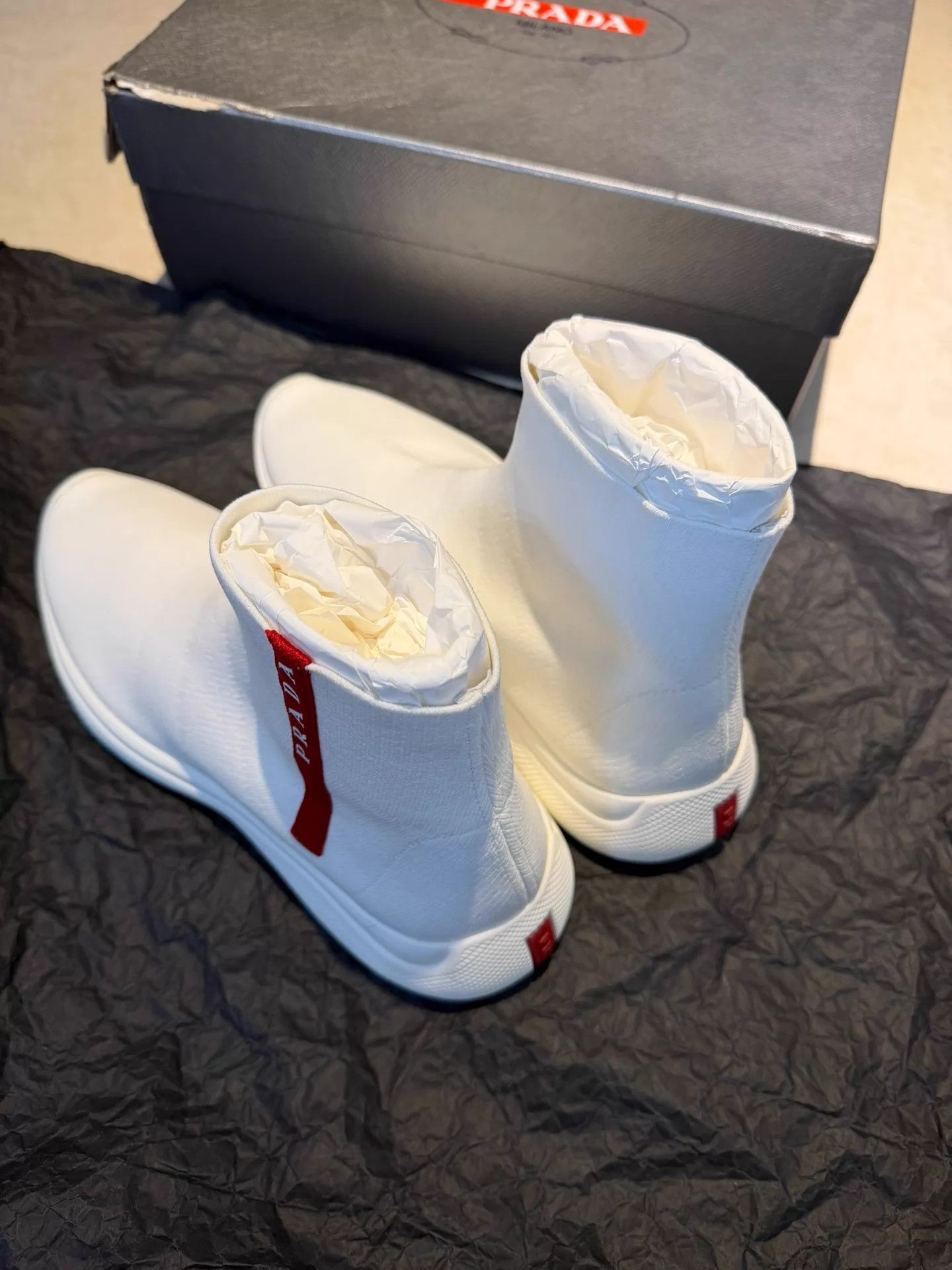 Prada Prada Sock Sneaker White Slip-On High-Top Red Label 42-43 Size US 9.5 / EU 42-43 - 2 Thumbnail