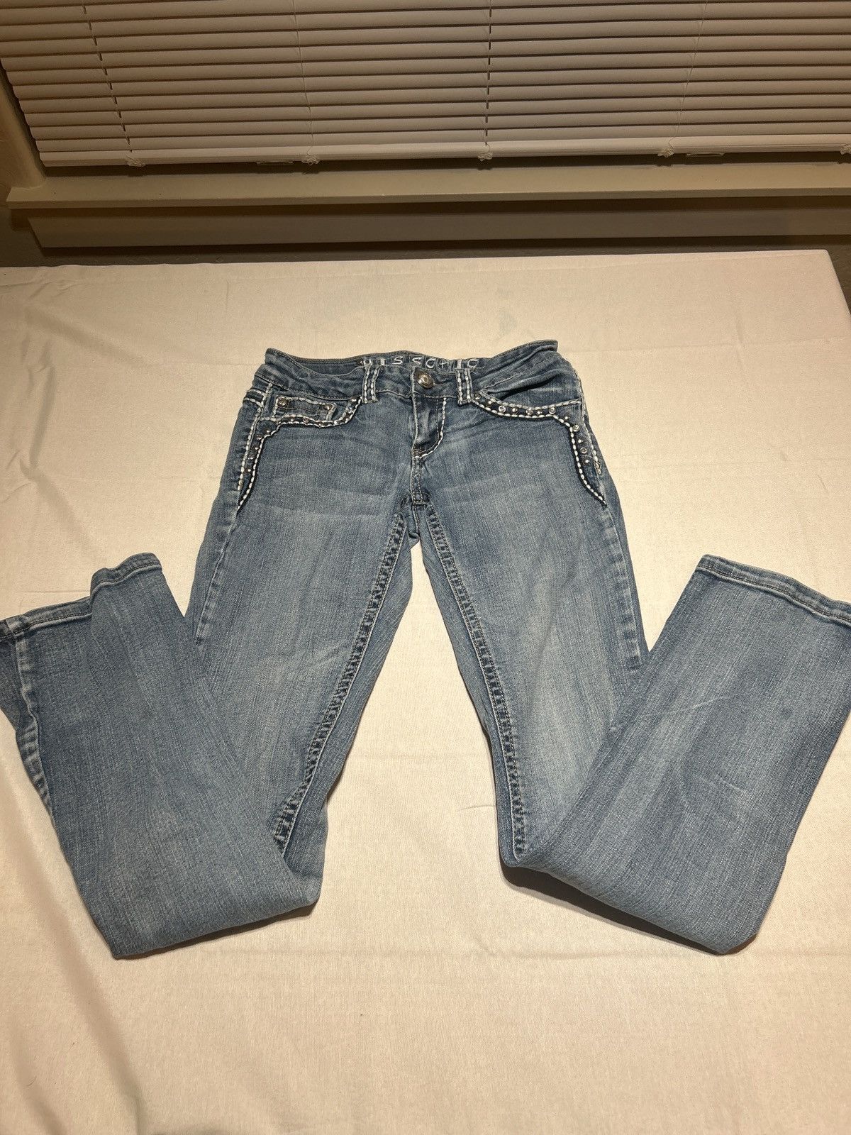 Other Blue Denim White Stitched Bootcut Jeans Size 25" / US 0 / IT 36 - 1 Thumbnail