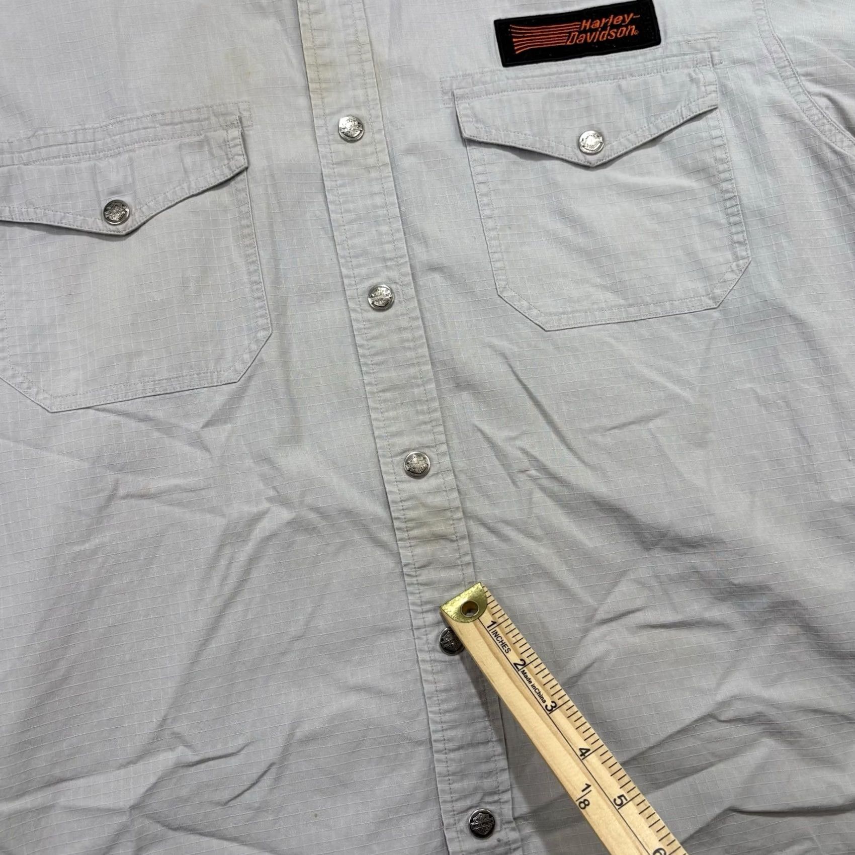 Harley Davidson Harley-Davidson Shirt Mens Large Gray Snap Button Short Sleeve Pockets Ripstop Button-Up Logo Embroidered Casual Travel Men Size US L / EU 52-54 / 3 - 4 Thumbnail