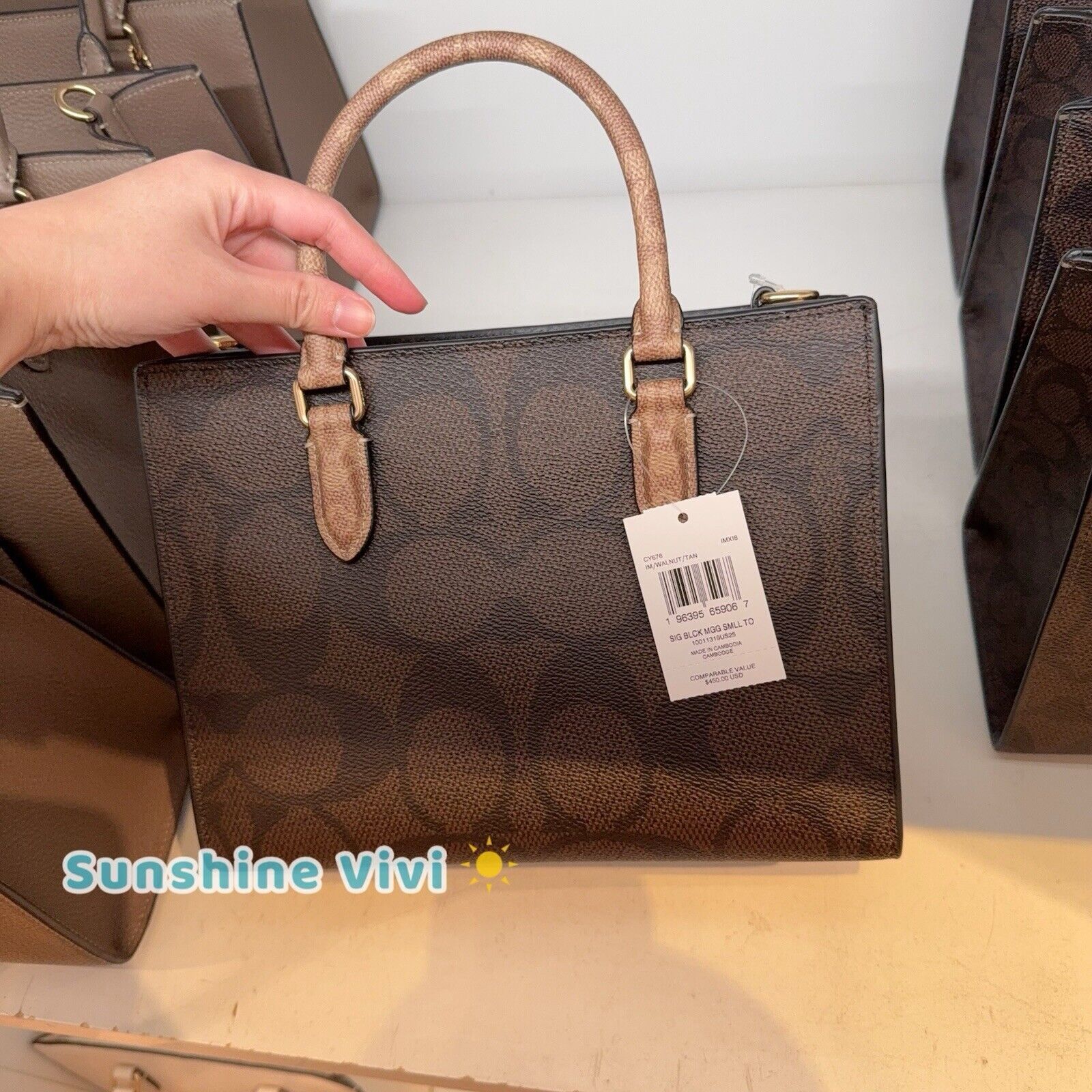 Coach NWT Coach Maggie Small Tote Bag Blocked Walnut/Tan CY676 Size ONE SIZE - 9 Thumbnail