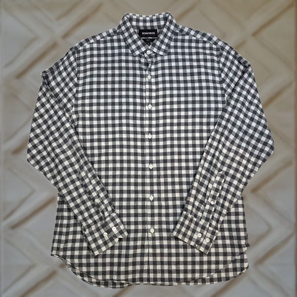 Bonobos Bonobos Shirt Men Long Sleeve Button-Down Slim Fit Gray Gingham Check L Size US L / EU 52-54 / 3 - 1 Thumbnail