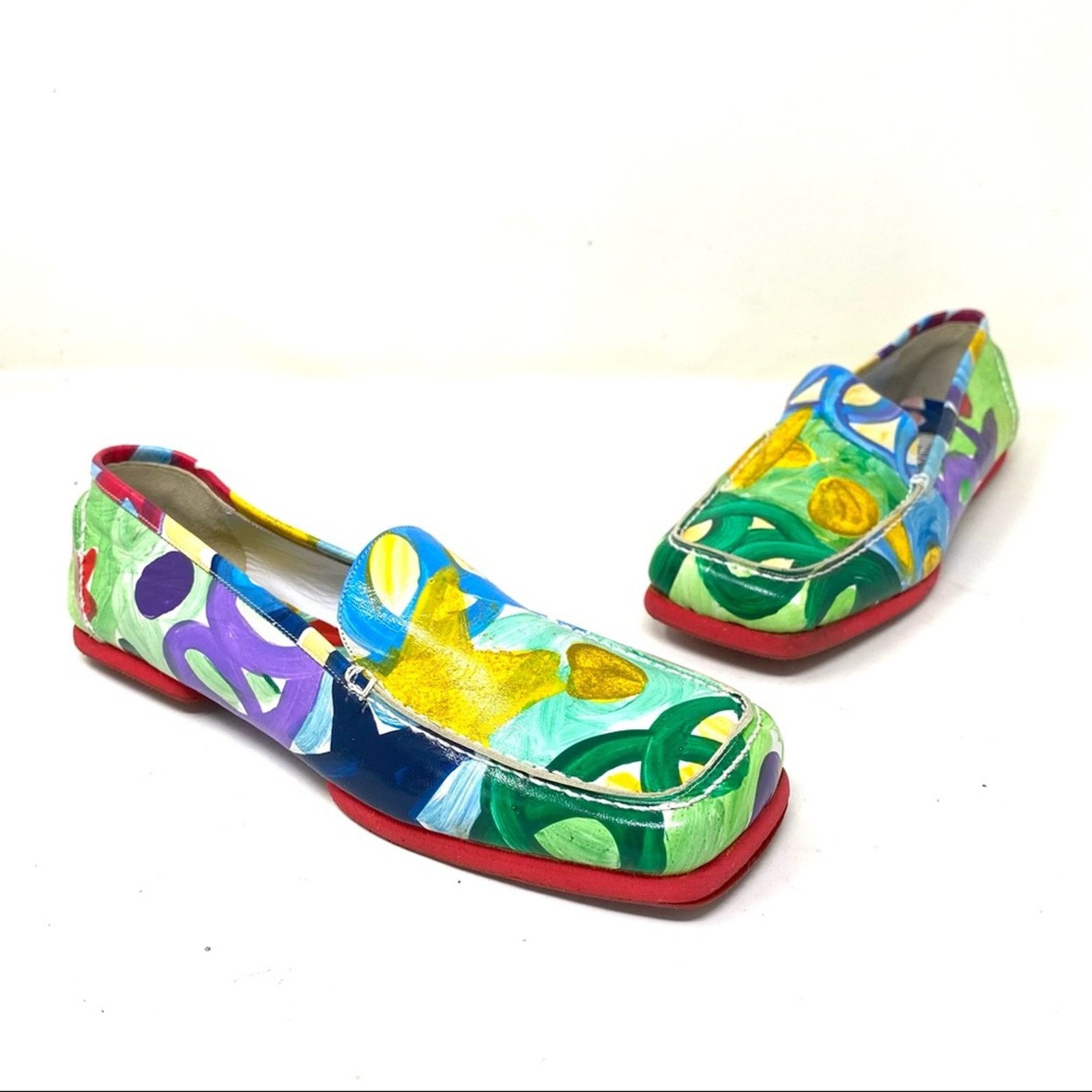 Other New Andrea Pfister multicolor painted square toe loafers 38 Size US 8 / IT 38 - 1 Thumbnail