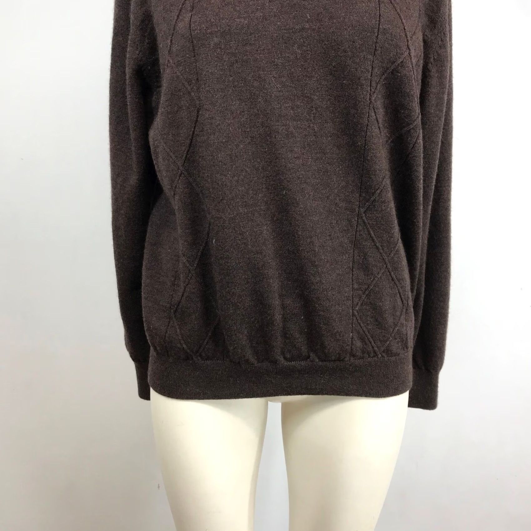 Perry Ellis Perry Ellis Brown 100% Merino Wool Long Sleeve Polo Sweater Diamond Knit Large Size L / US 10 / IT 46 - 3 Thumbnail