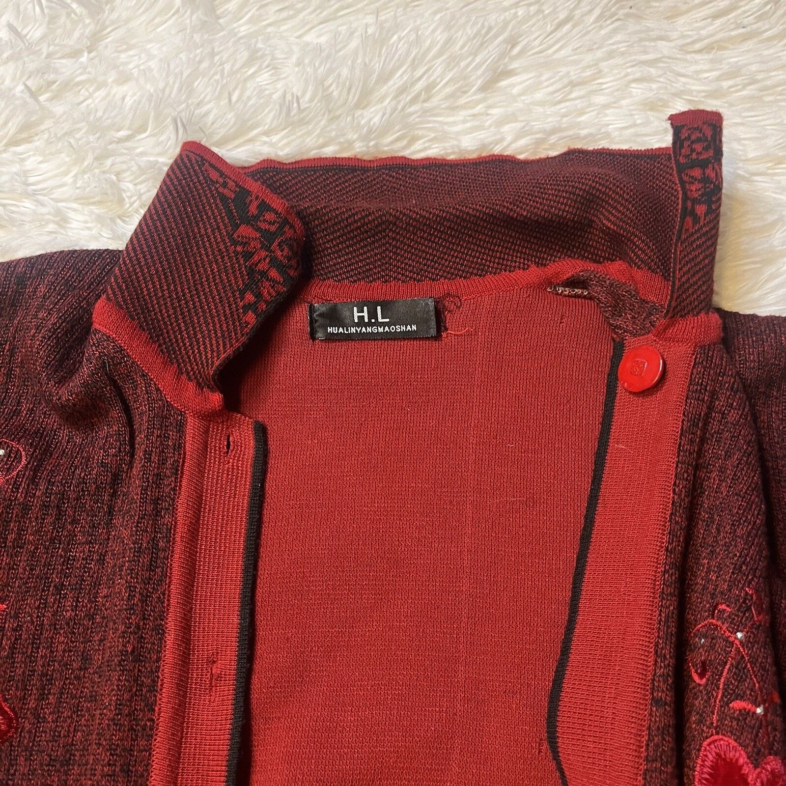 Other H.L. Hualinyangmaoshan Cardigan Sweater Embroidered Red Size L / US 10 / IT 46 - 2 Thumbnail