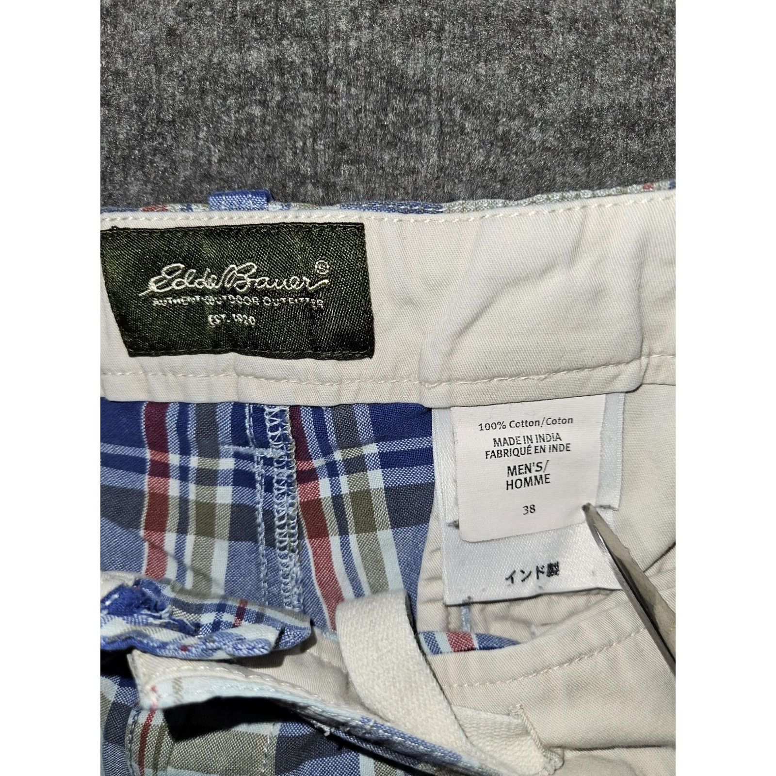 Eddie Bauer Eddie Bauer Shorts Mens 38 Blue Plaid 100% Cotton Flat Front Casual Chino Golf Regular Rise 10 in Pockets Boys Mens Womens Size US 38 / EU 54 - 2 Thumbnail