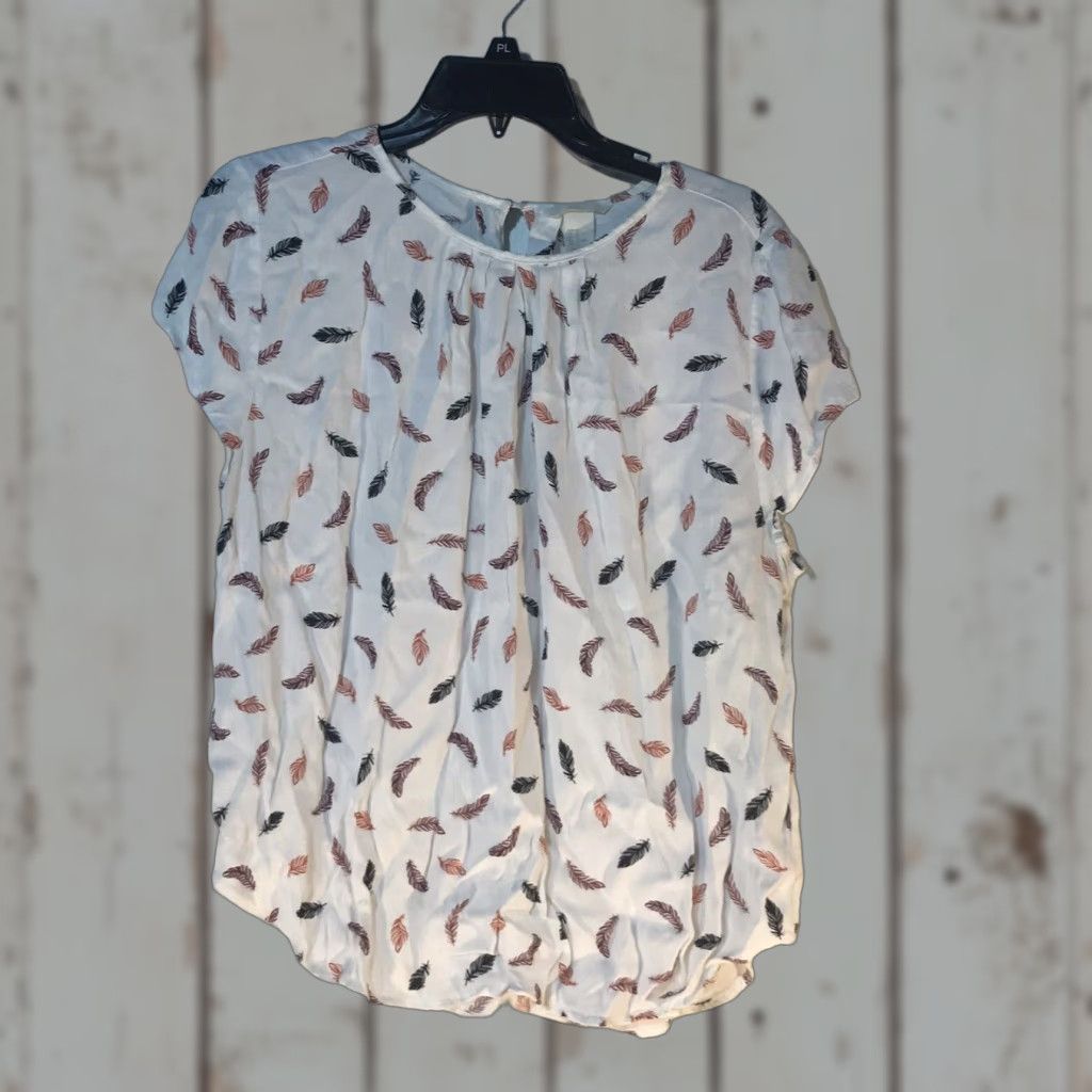 H&M H&M White Feathers Viscose Blouse Womens Size 12 Cap Sleeve Casual Business Size XL / US 12-14 / IT 48-50 - 1 Thumbnail