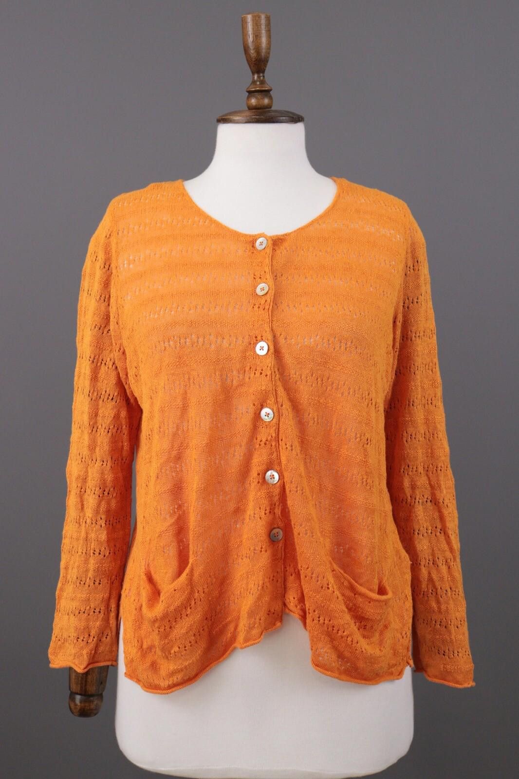 Designer Gudrun Sjoden Orange Linen Cardigan Sweater Size S Size S / US 4 / IT 40 - 1 Thumbnail