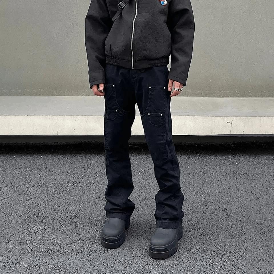 Black Slim Straight Carpenter Cargo Pants