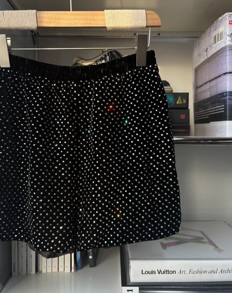 Saint Laurent Paris Black Velvet Rhinestone Short Pants-2507 Size US 36 / EU 52 - 8 Thumbnail