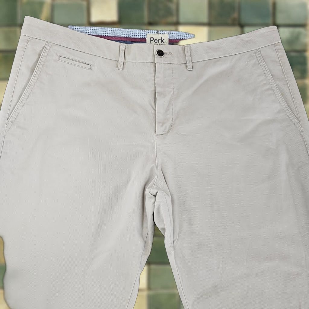 Vintage Perk Pants Mens Size 42x30 Beige Slim Fit Stretch Cotton Chino Casual Flat Front Size US 42 / EU 58 - 1 Thumbnail