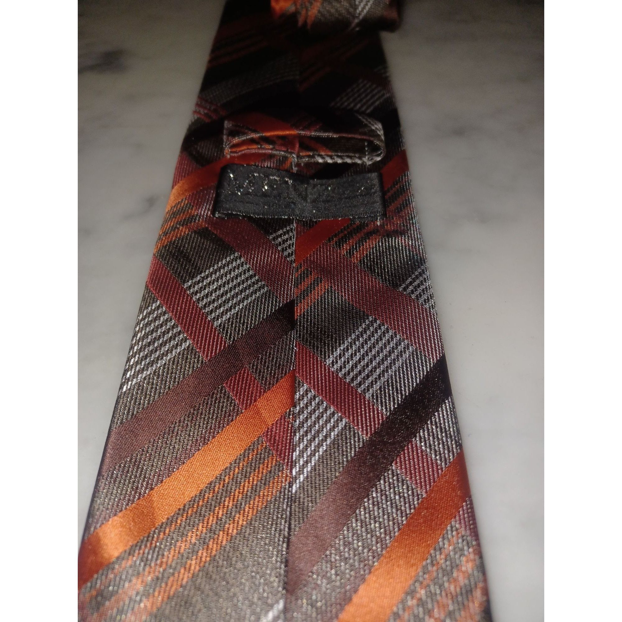 Other Menzggg Men's Tie Orange Gray Plaid Size ONE SIZE - 3 Thumbnail