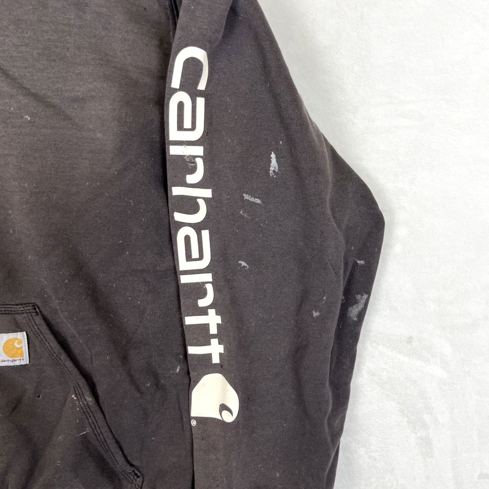 Carhartt Carhartt Hoodie Sweatshirt Mens Large Black Spell Out Arm Sun Faded Thrashed Size US L / EU 52-54 / 3 - 2 Thumbnail