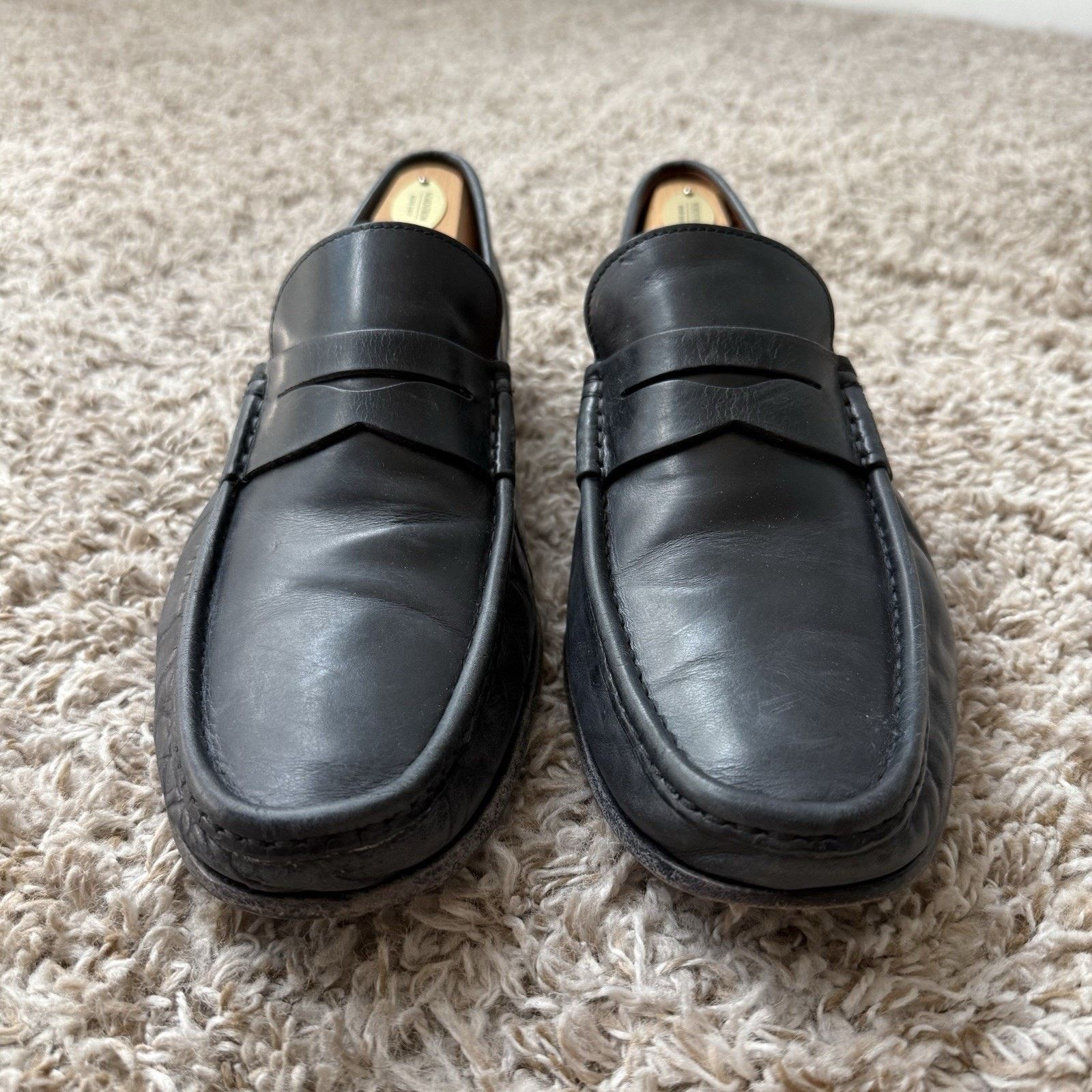 Santoni Santoni Slip On Black Leather Penny Loafers Made In Italy Size US 10 / EU 43 - 2 Thumbnail