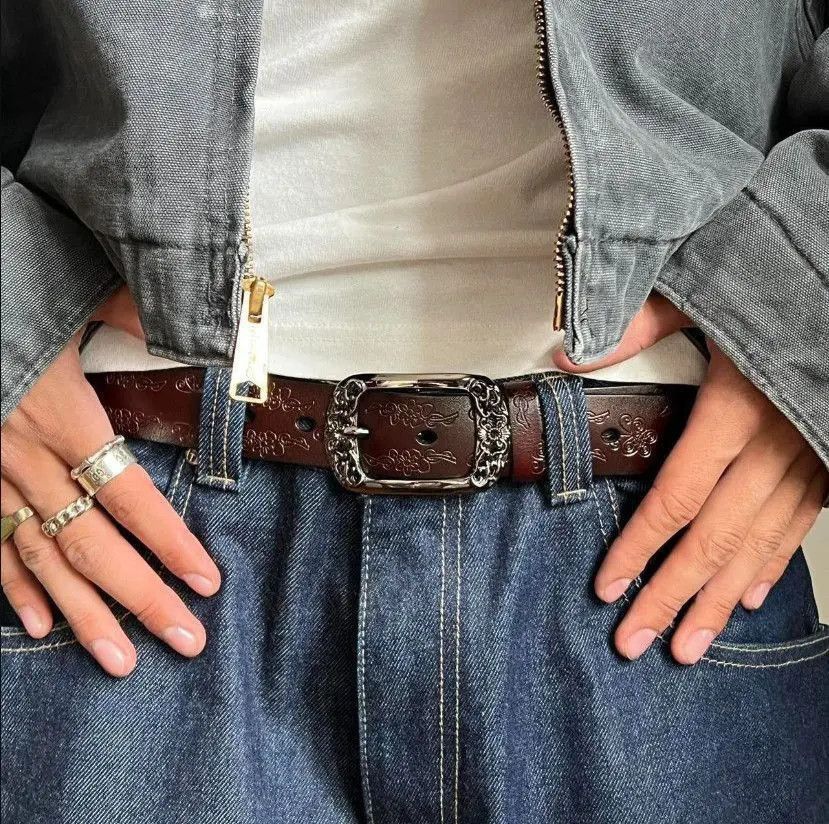 Cowboy Equipment × Vintage Brown Leather American Western Floral Belt Size ONE SIZE - 6 Thumbnail