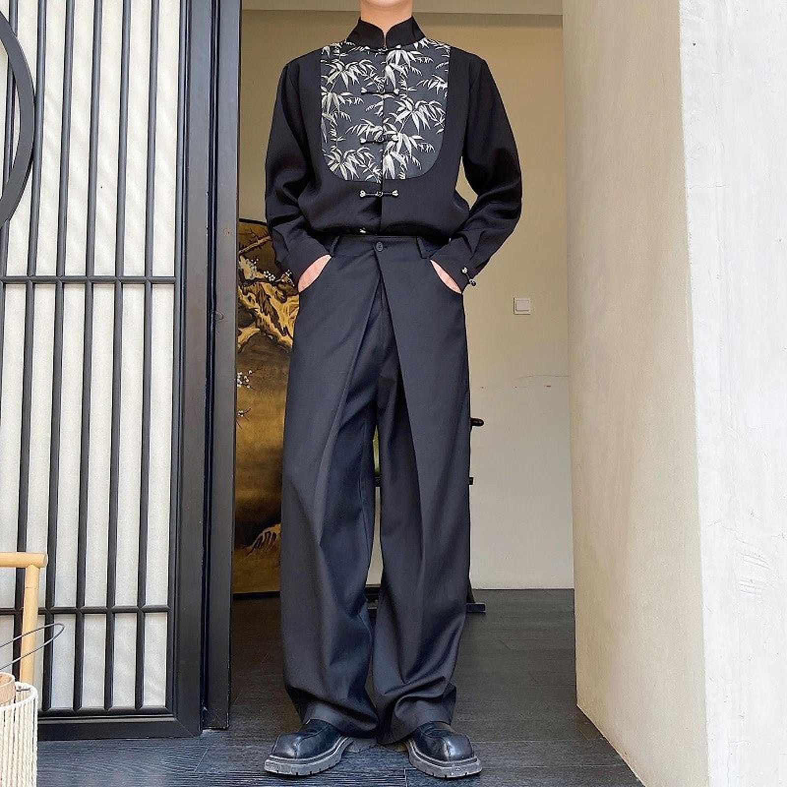 Japanese Brand Black Wide Leg Casual Pants, Relaxed Fit Trousers Size US 32 / EU 48 - 4 Thumbnail