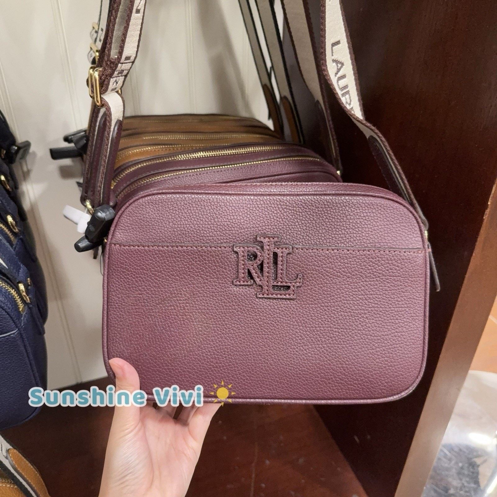 NWT Ralph Lauren Carrie Leather Crossbody Bag Wine Red