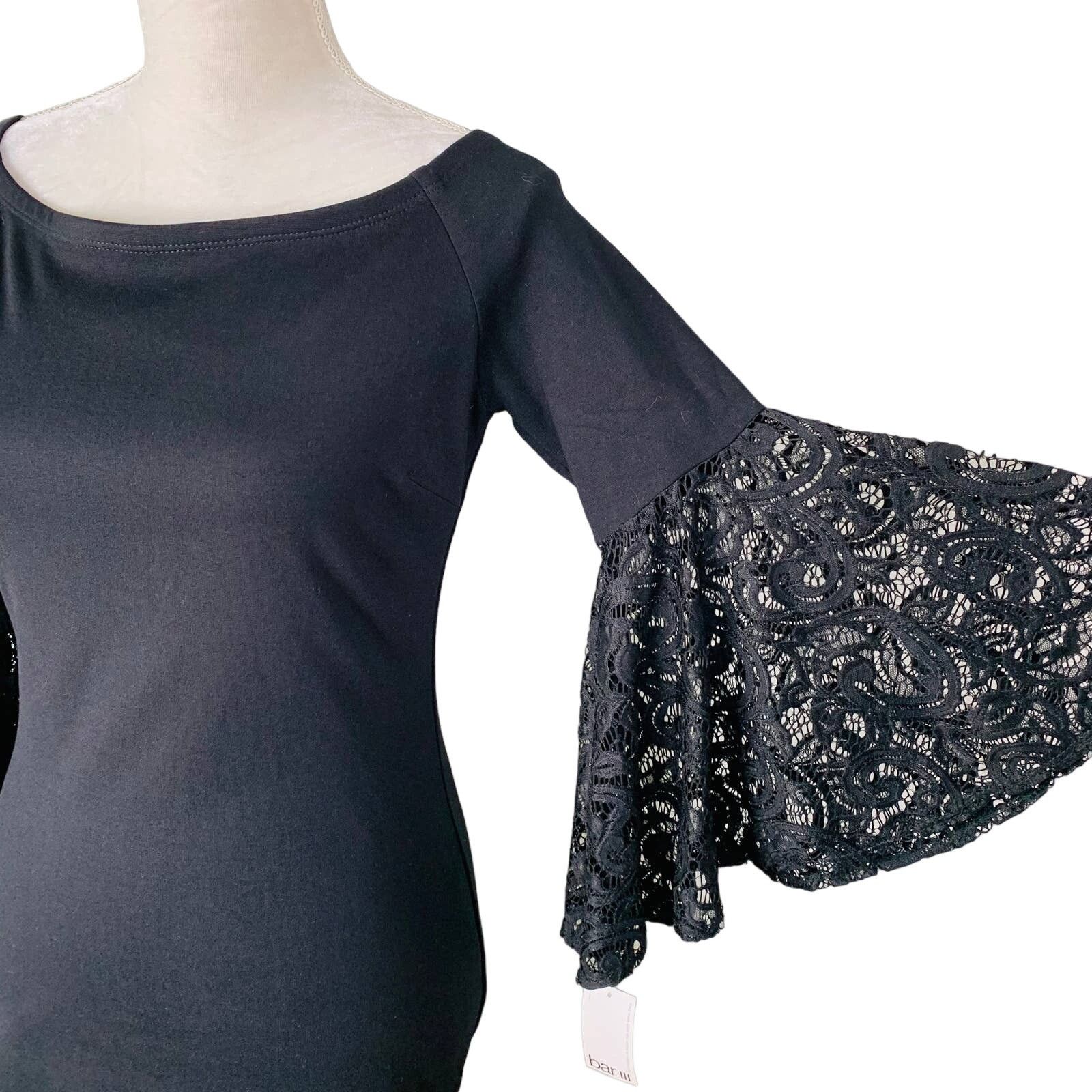 Bar III Bar III Dress M Anthracite Black Lace Bell Sleeves New Size M / US 6-8 / IT 42-44 - 4 Thumbnail